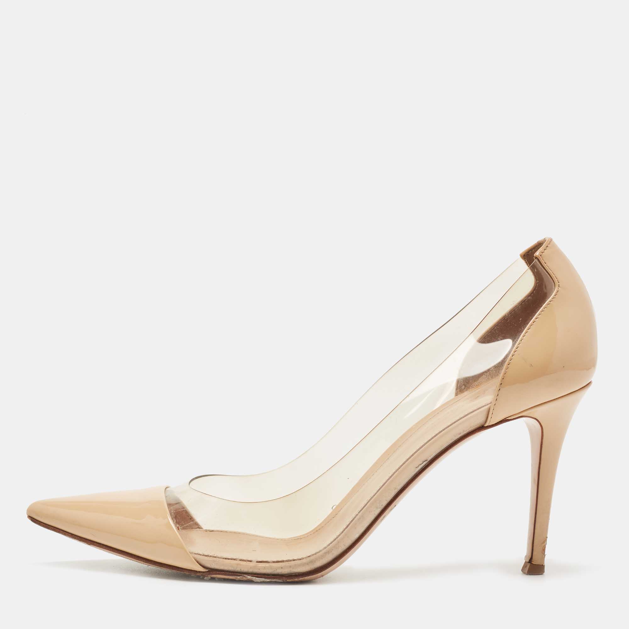 Pre-owned Gianvito Rossi Beige Patent Leather And Pvc Plexi Pumps Size 40