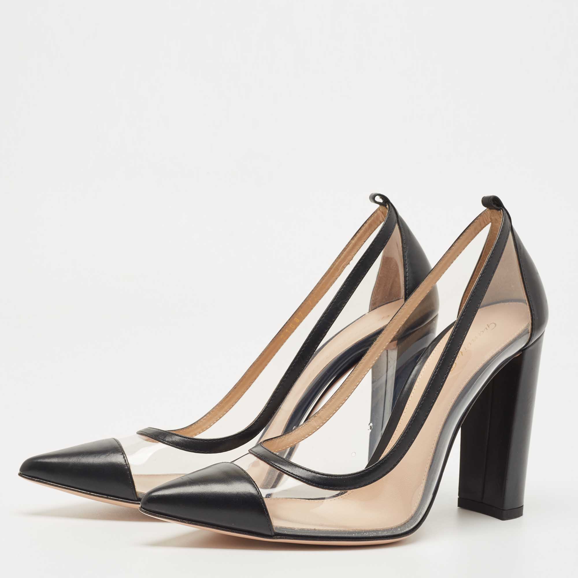 

Gianvito Rossi Black Leather and PVC Plexi Pumps Size