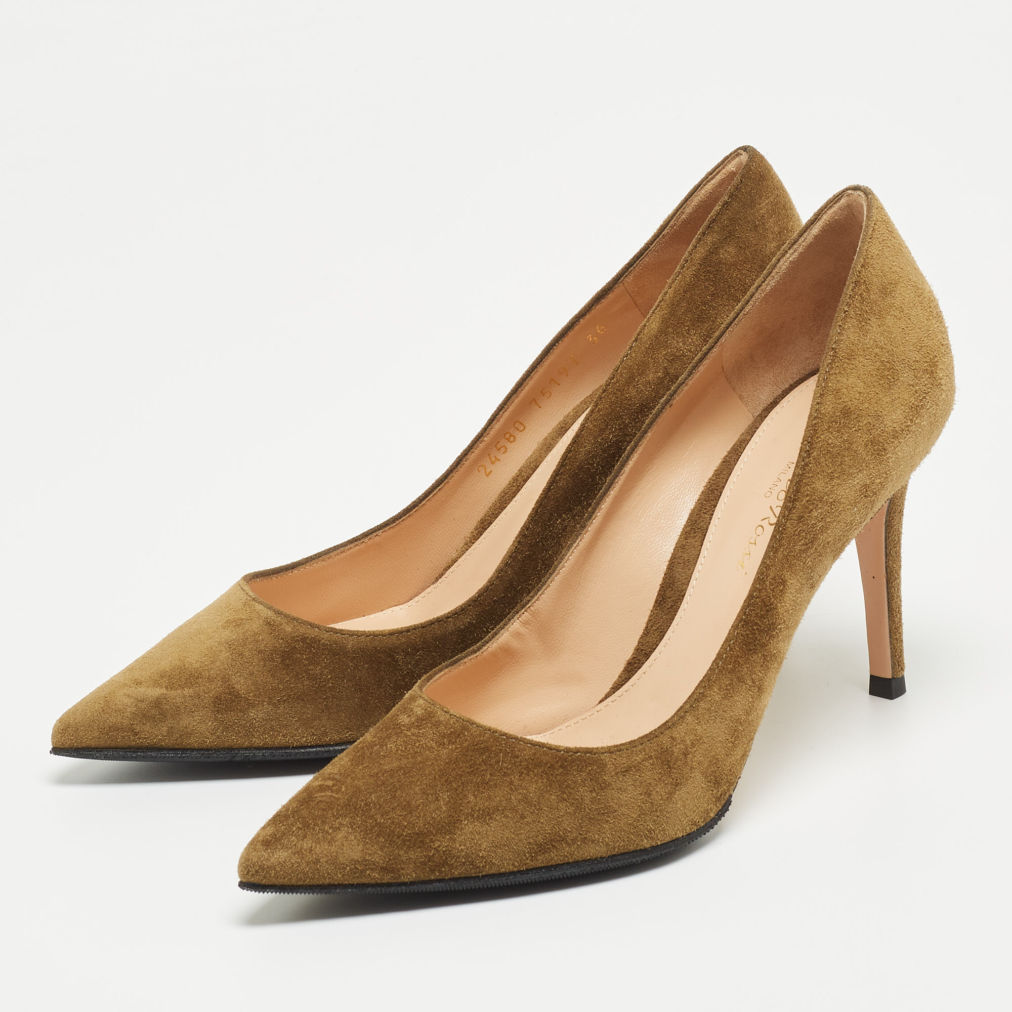 

Gianvito Rossi Olive Green Suede Pointed Toe Pumps Size