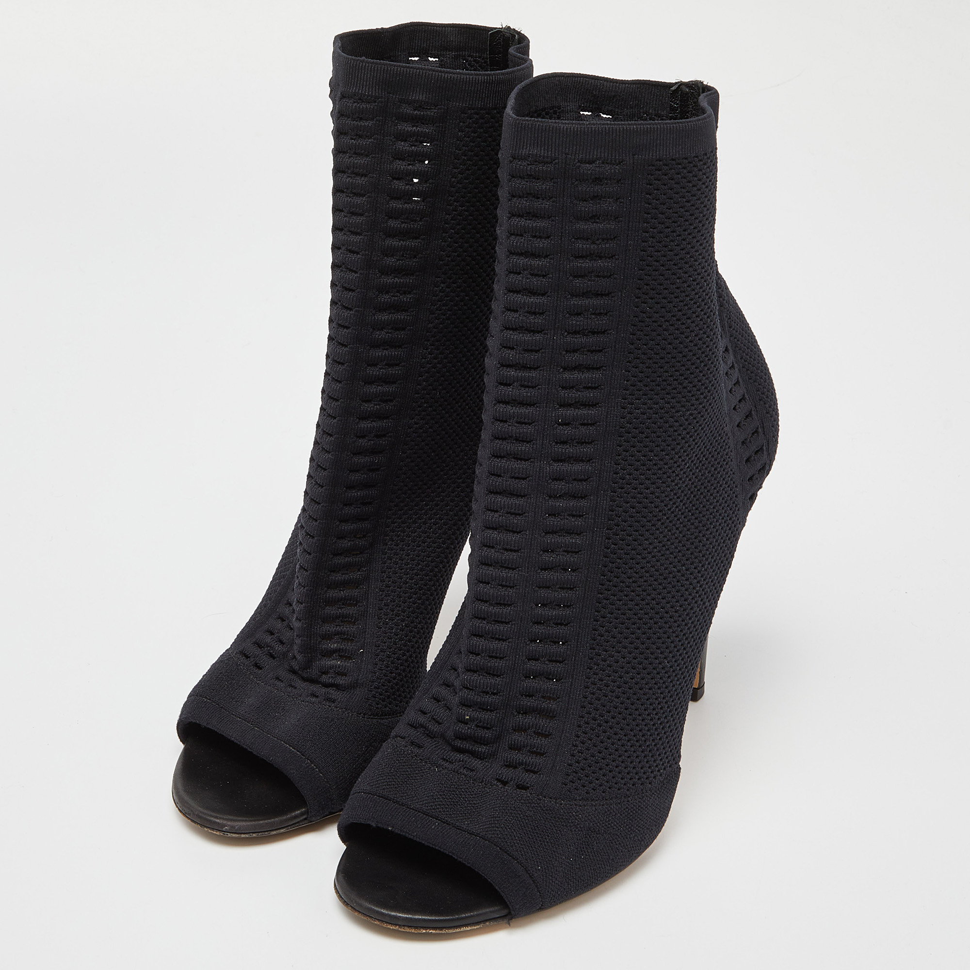 

Gianvito Rossi Black Stretch Knit Vires Open Toe Ankle Length Boots Size