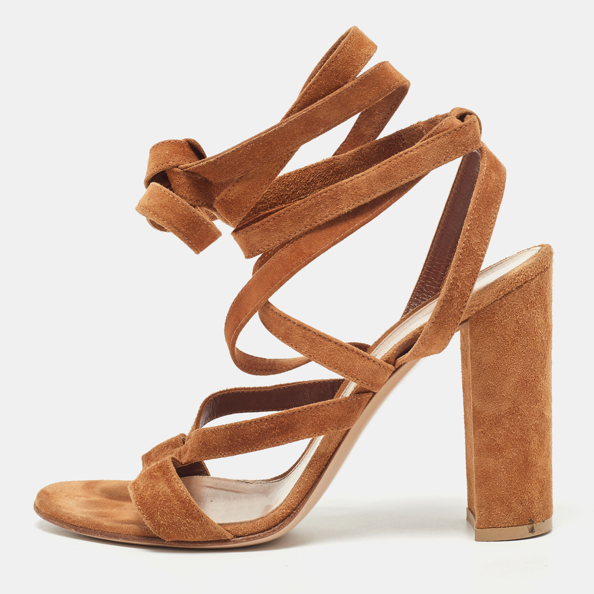 

Gianvito Rossi Brown Suede Janis Ankle Tie Sandals Size
