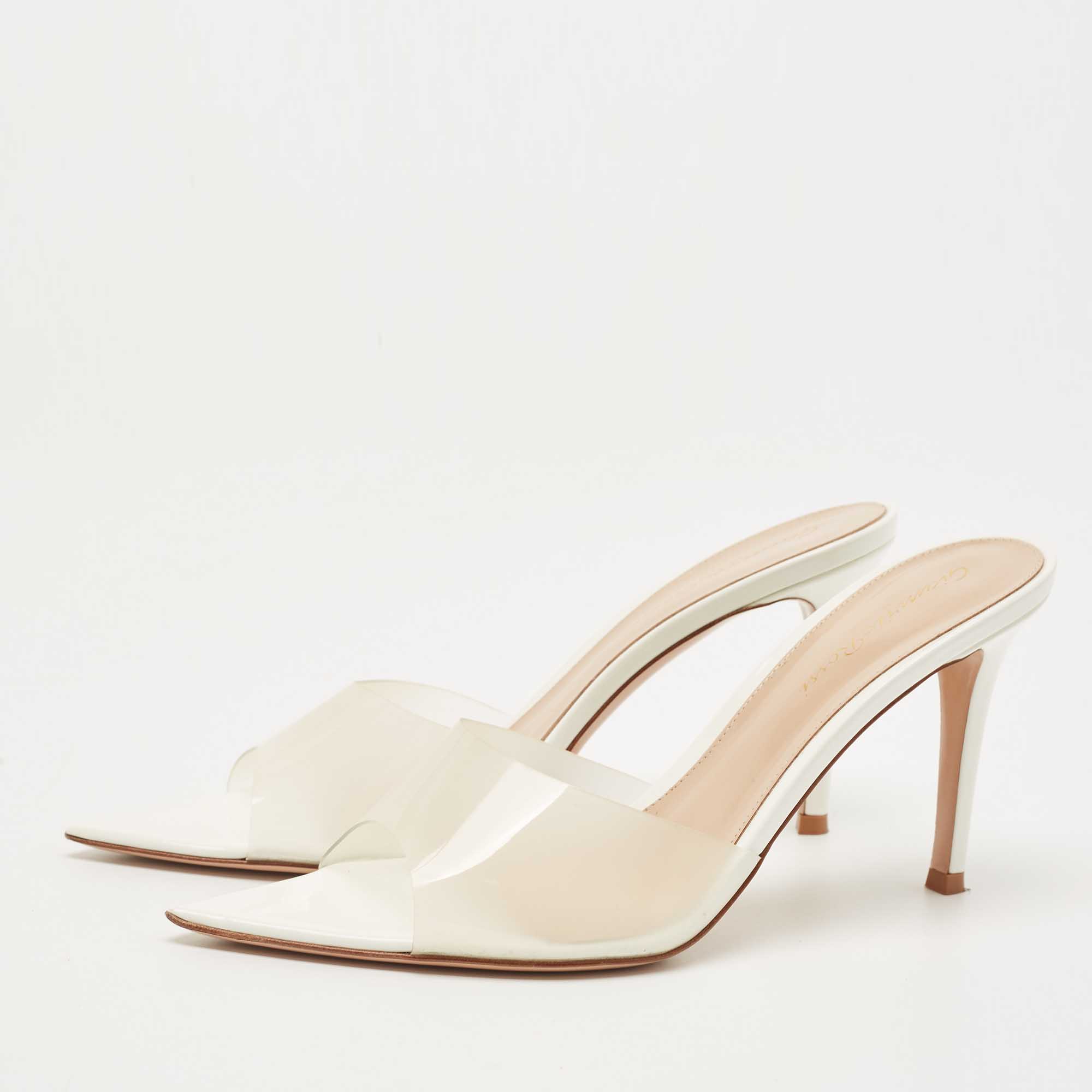 

Gianvito Rossi White PVC Elle 105 Slide Sandals Size