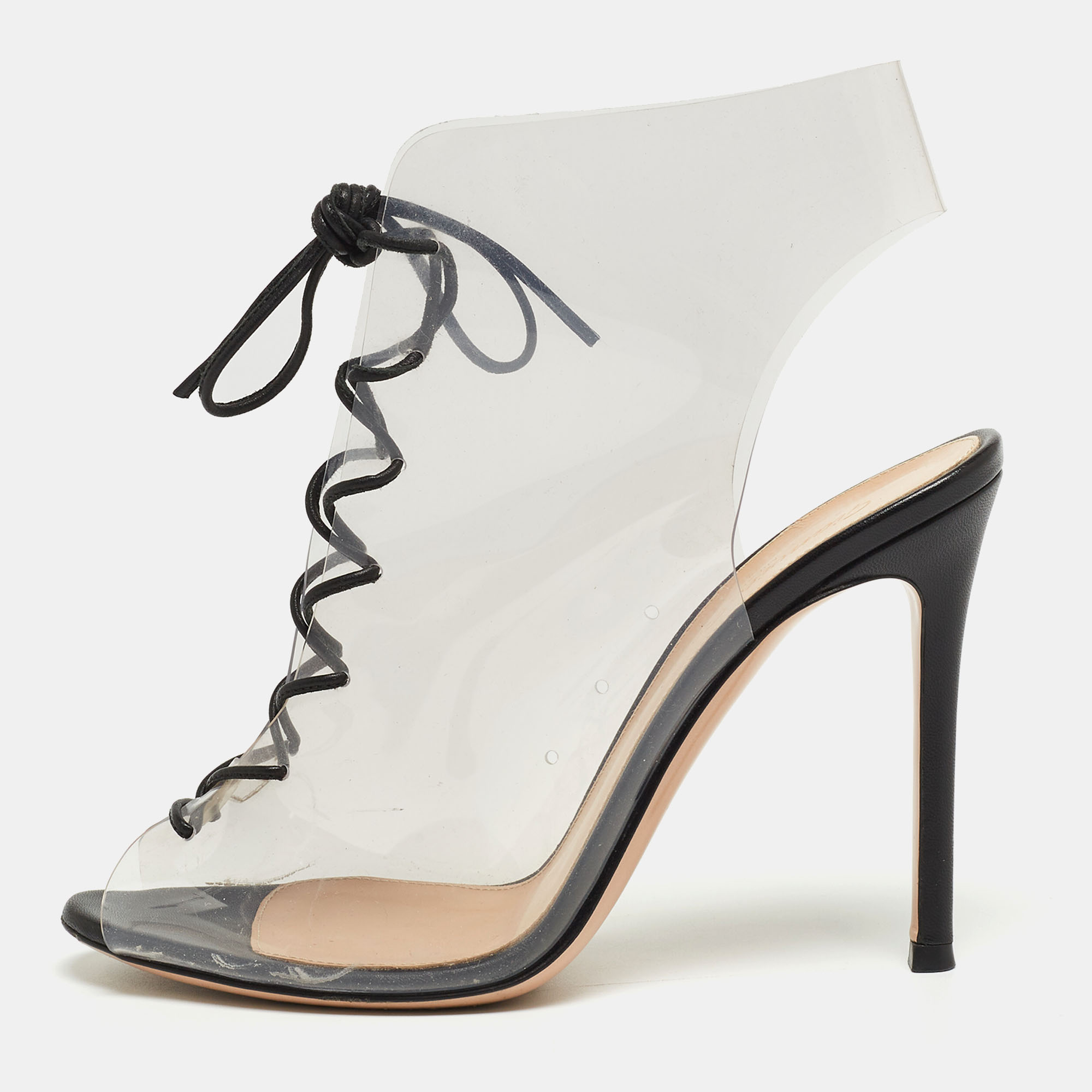 

Gianvito Rossi Transparent/Black PVC and Leather Helmut Lace Up Booties Size