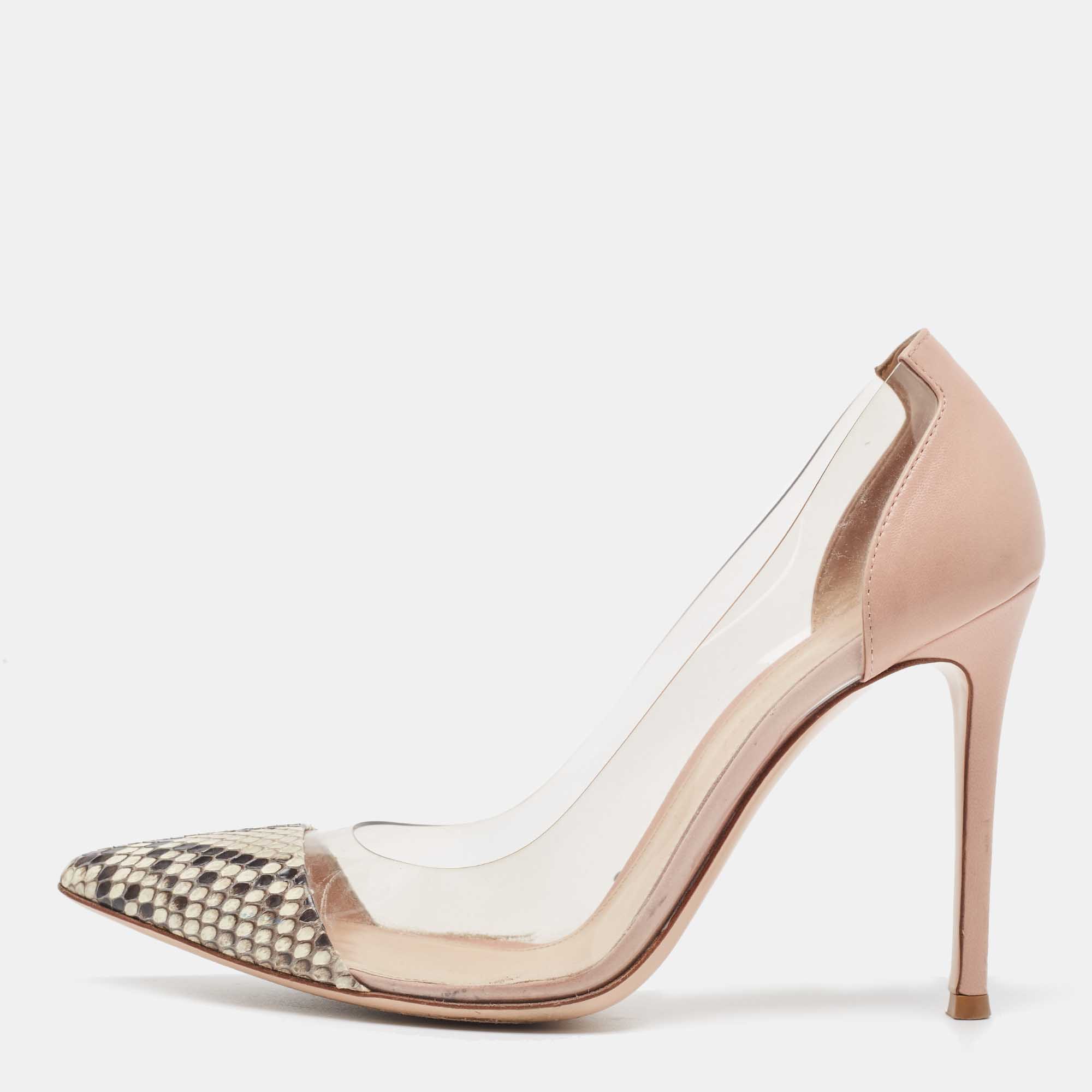 

Gianvito Rossi Two Tone Python and PVC Plexi Pumps Size, Pink