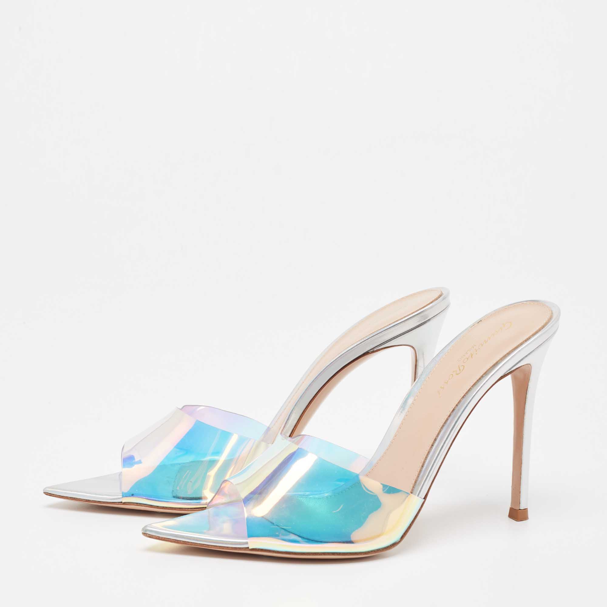 

Gianvito Rossi Multicolor Iridescent PVC And Foil Leather Elle Slide Sandals Size