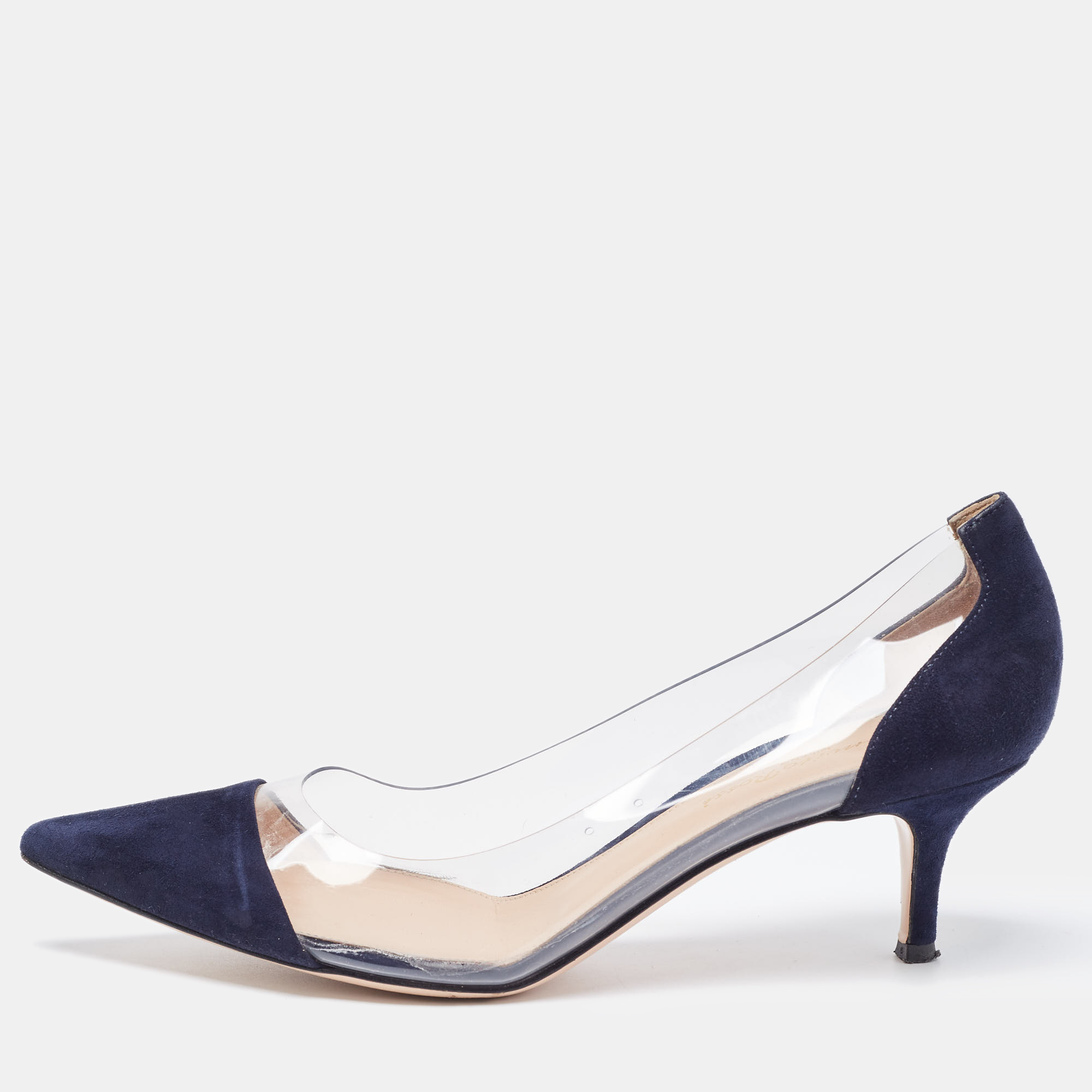 

Gianvito Rossi Navy Blue Suede and PVC Plexi Pumps Size