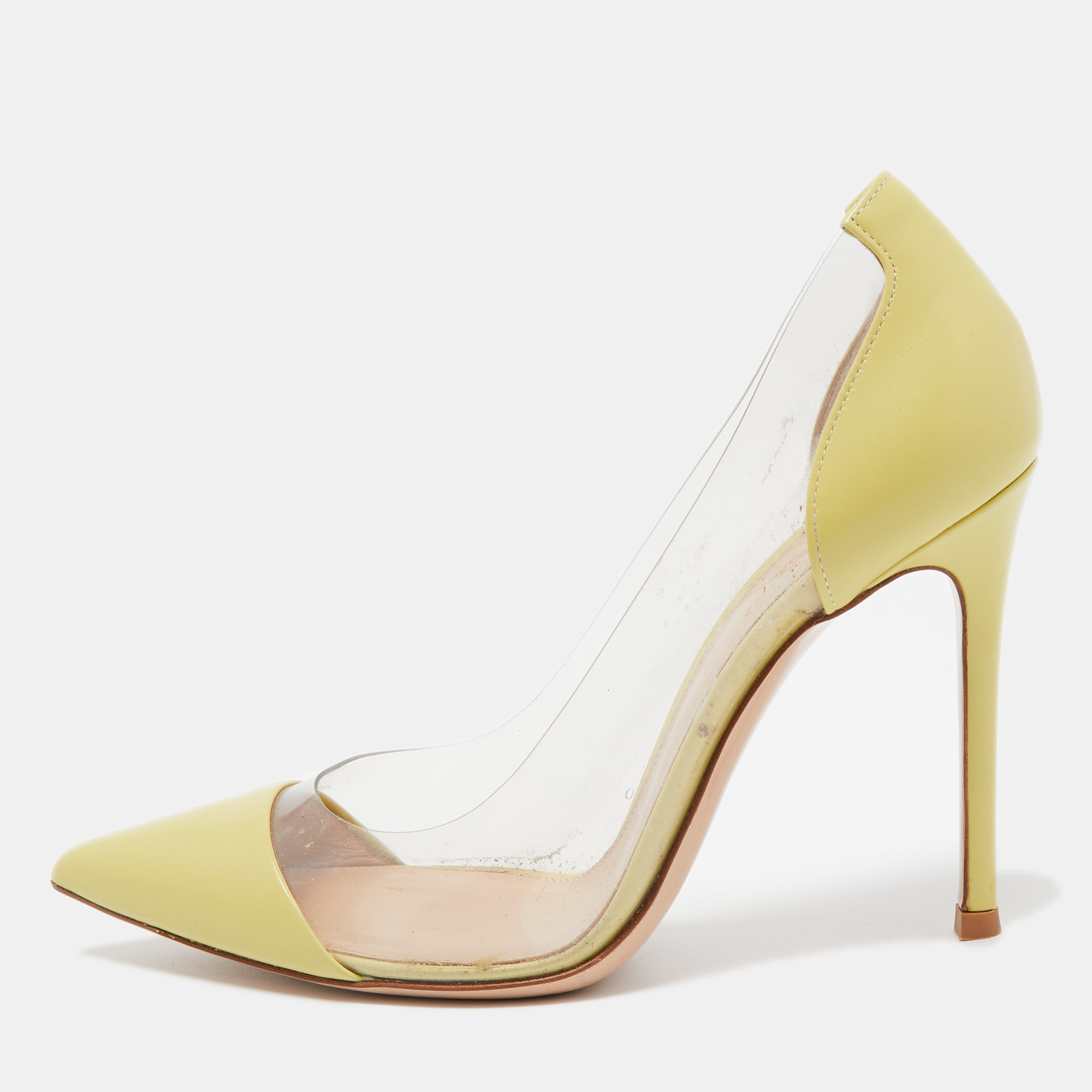 Pre-owned Gianvito Rossi Yellow Leather And Pvc Plexi Pumps Size 36.5