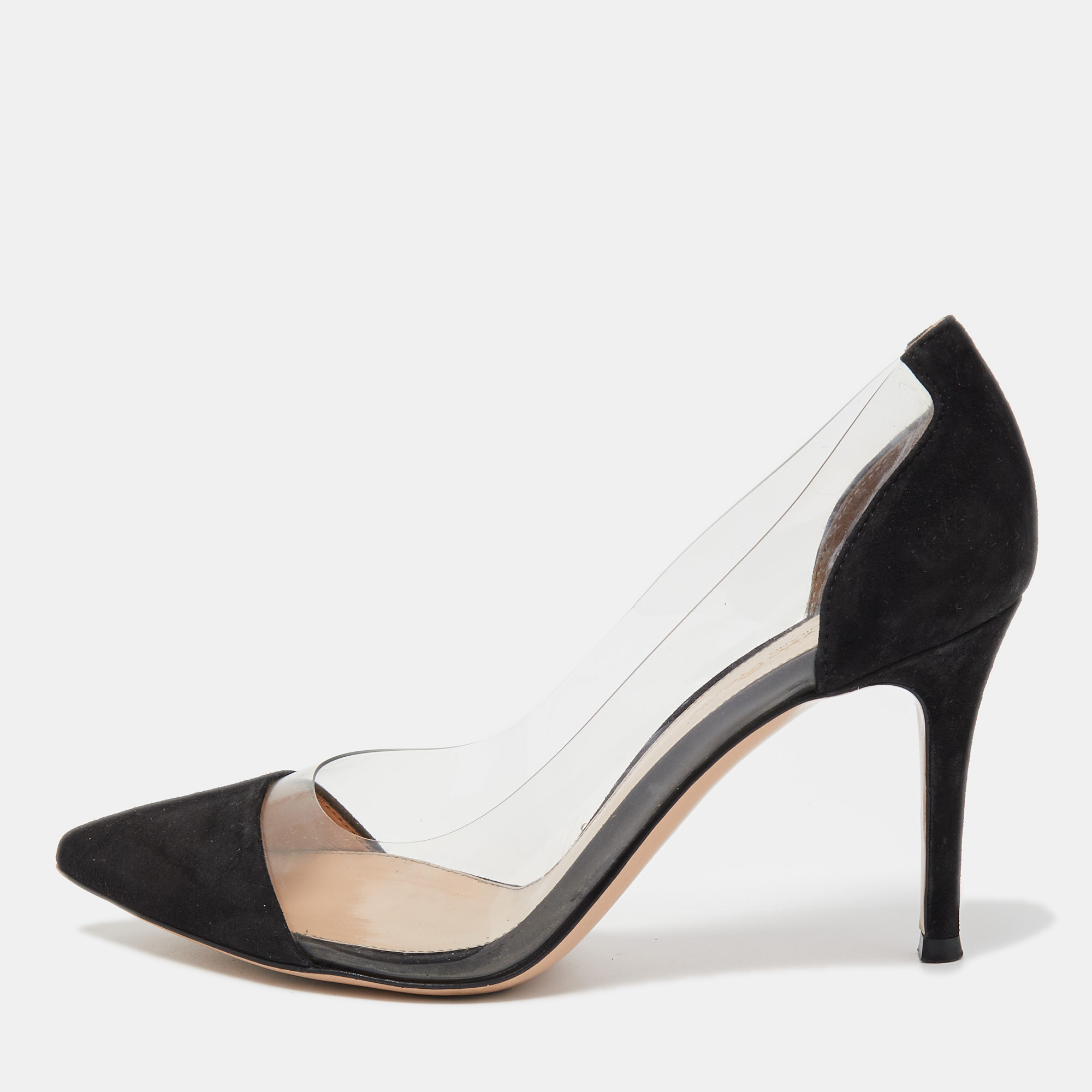 

Gianvito Rossi Black Suede and PVC Plexi Pointed Toe Pumps Size