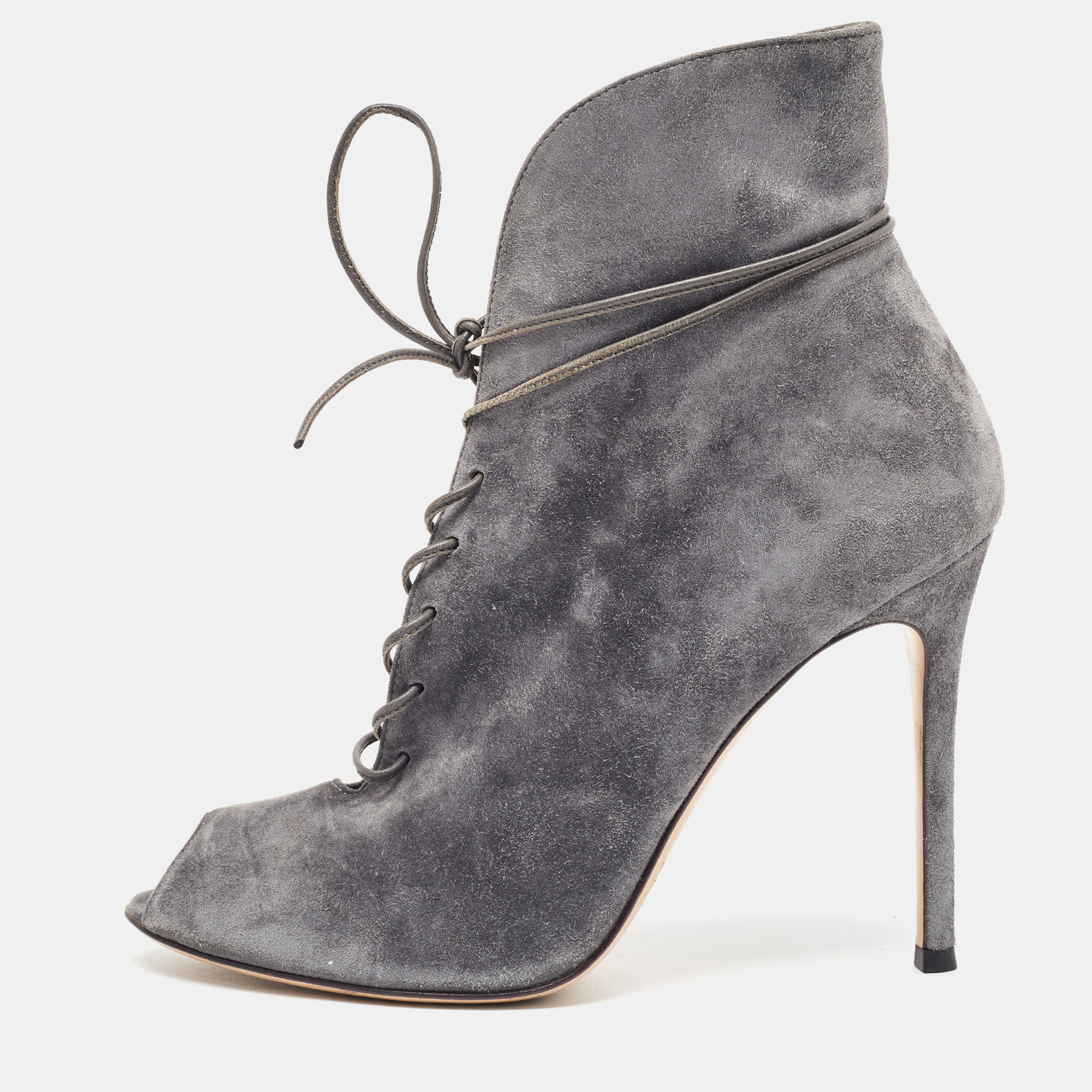 Pre-owned Gianvito Rossi Grey Suede Jane Ankle Booties Size 38.5