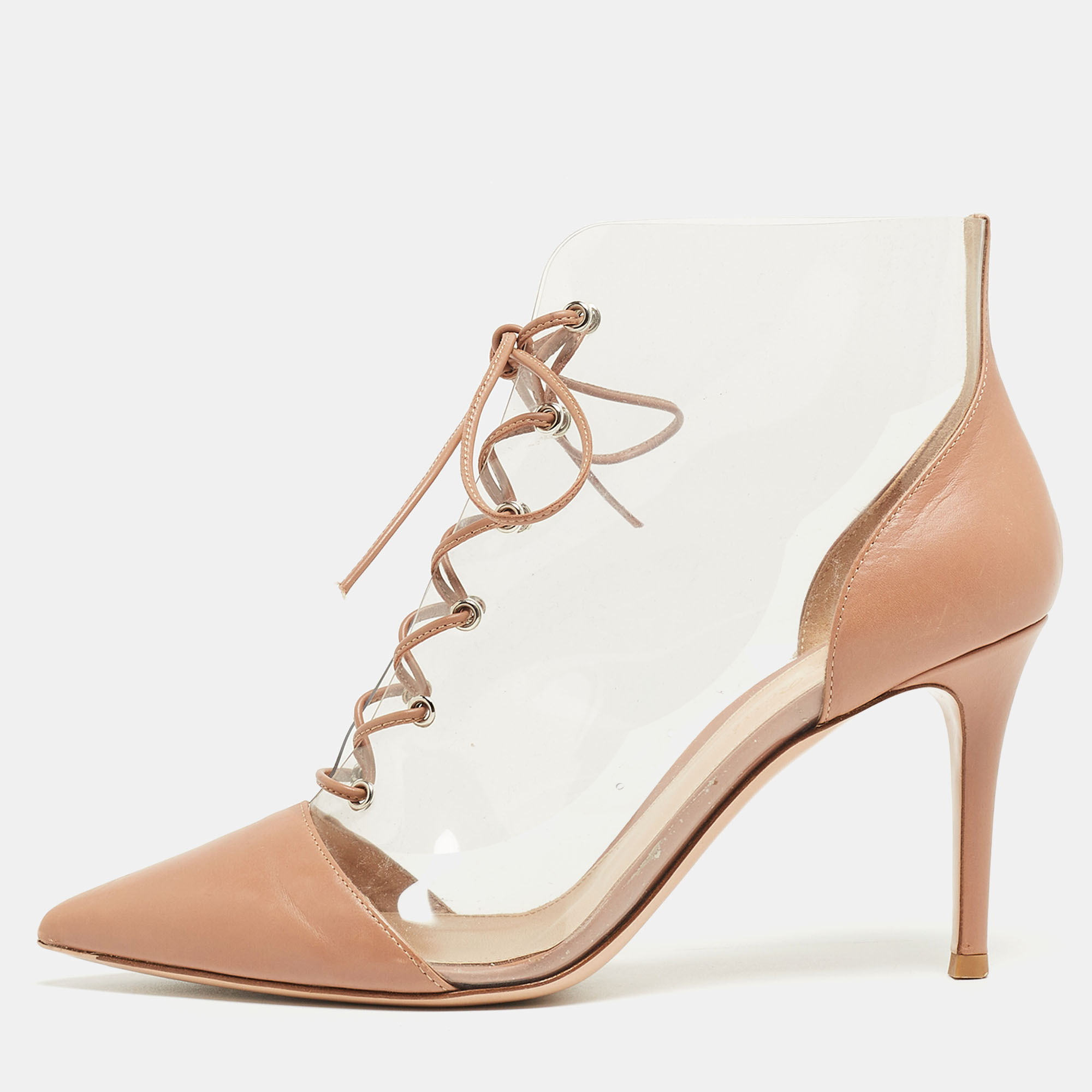 

Gianvito Rossi Beige PVC and Leather Helmut Ankle Boots Size