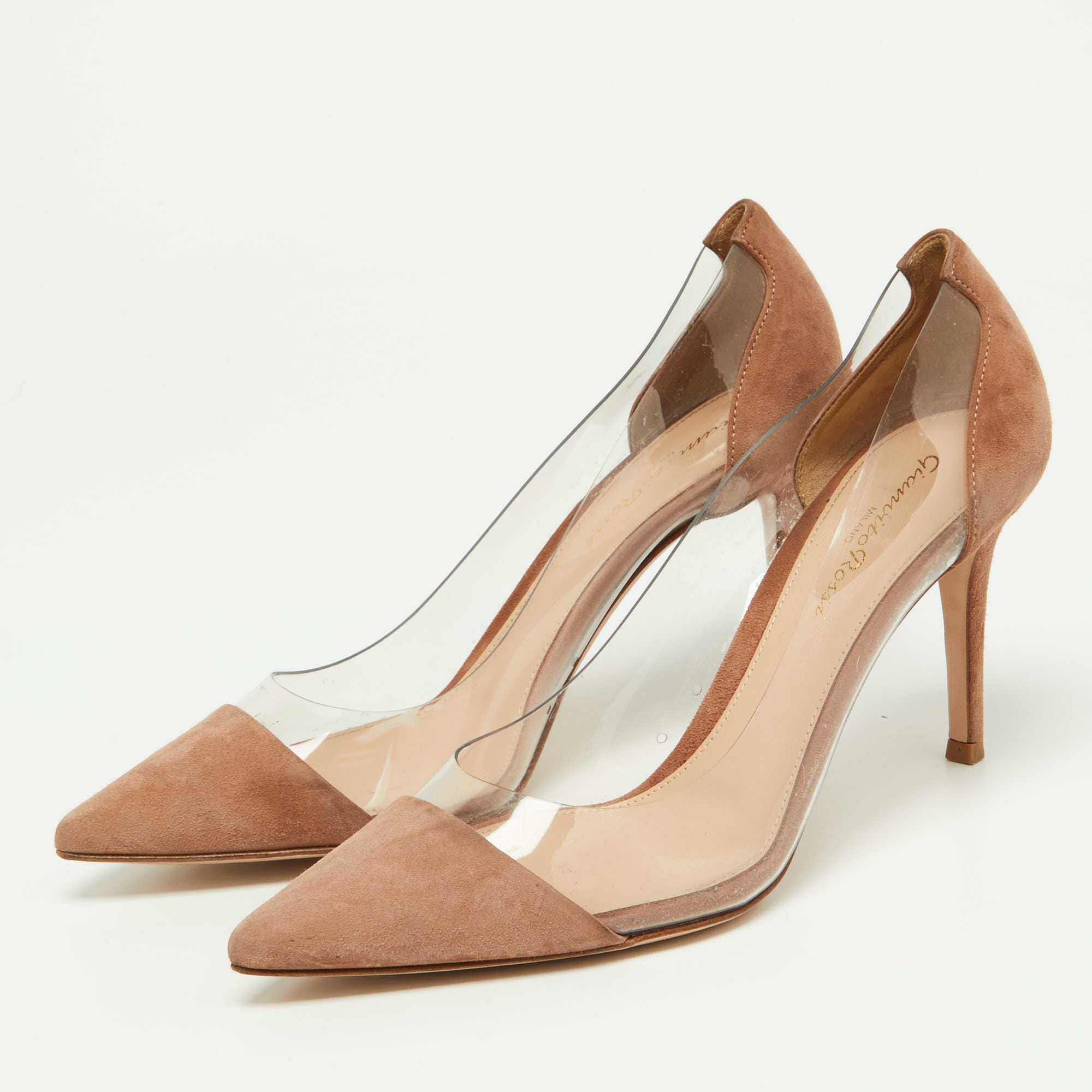 

Gianvito Rossi Beige Suede and PVC Plexi Pumps Size