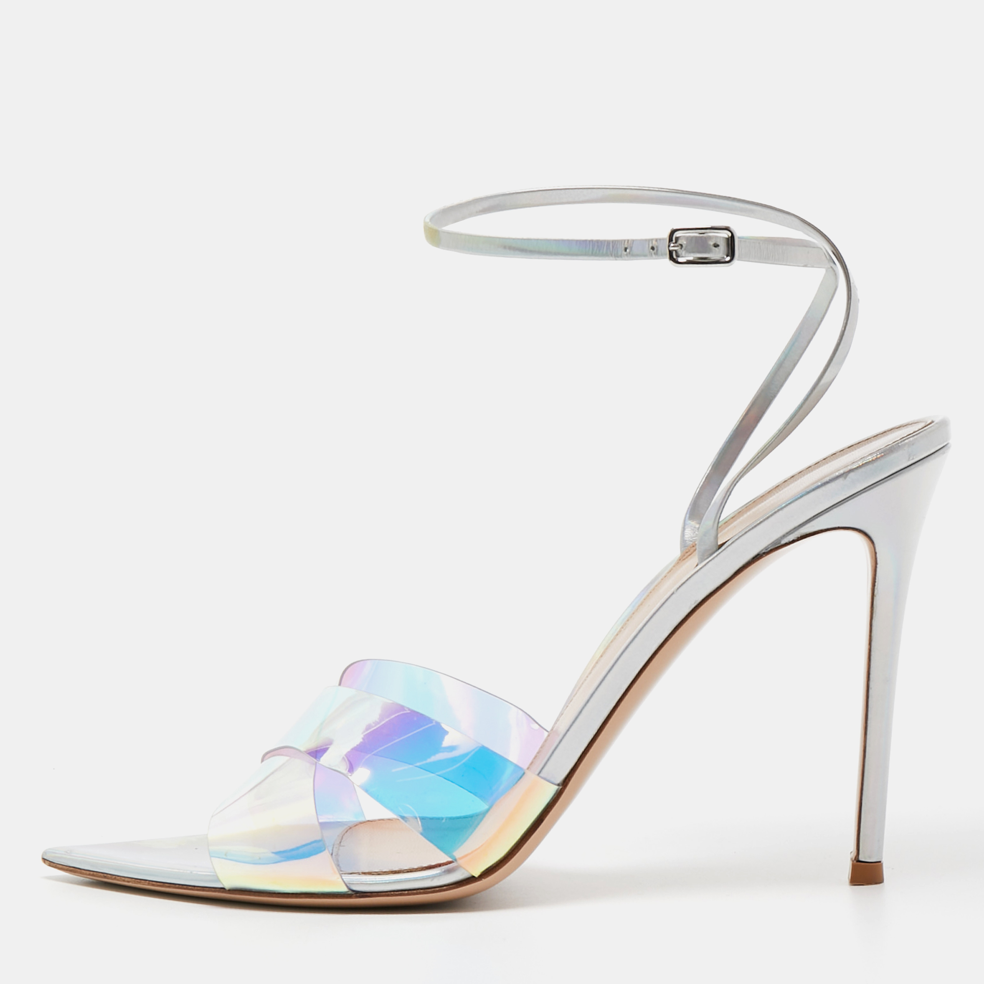 Pre-owned Gianvito Rossi Transparent Iridescent Pvc Stark Ankle Strap Sandals Size 41.5