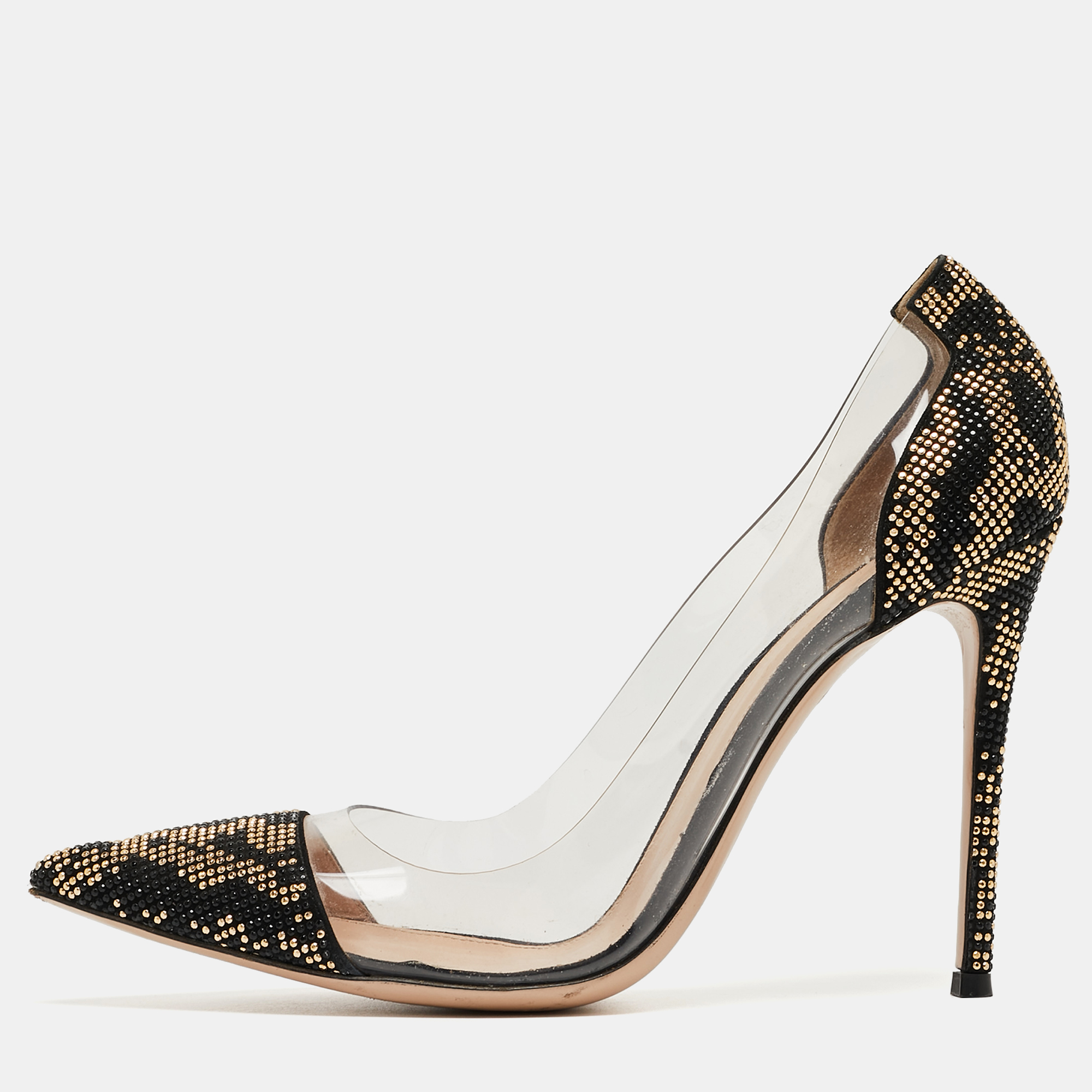 

Gianvito Rossi Black/Transparent Polka Dot Fabric And PVC Plexi Pointed Toe Pumps Size