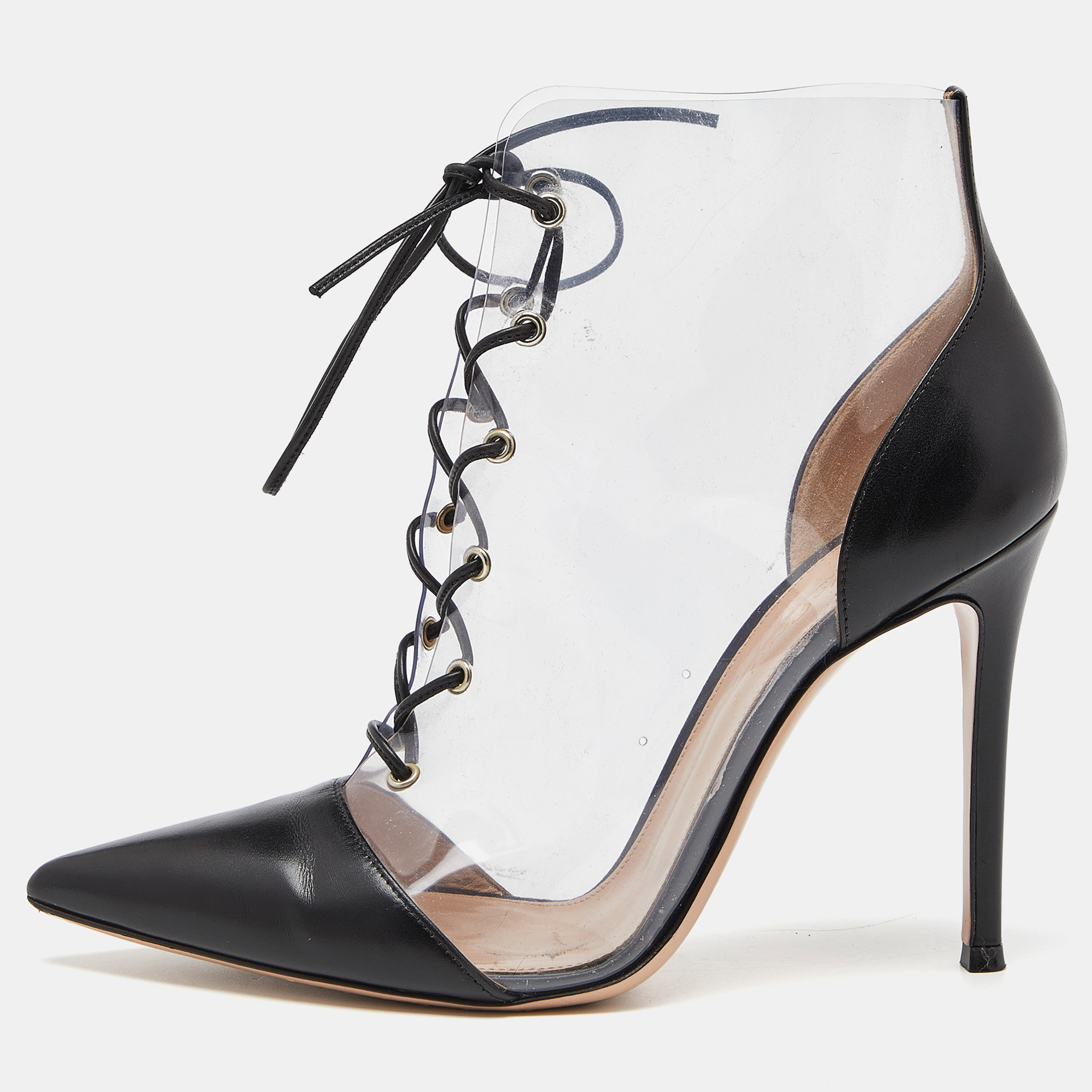 

Gianvito Rossi Black/Transparent PVC and Leather Helmut Lace Up Boots Size