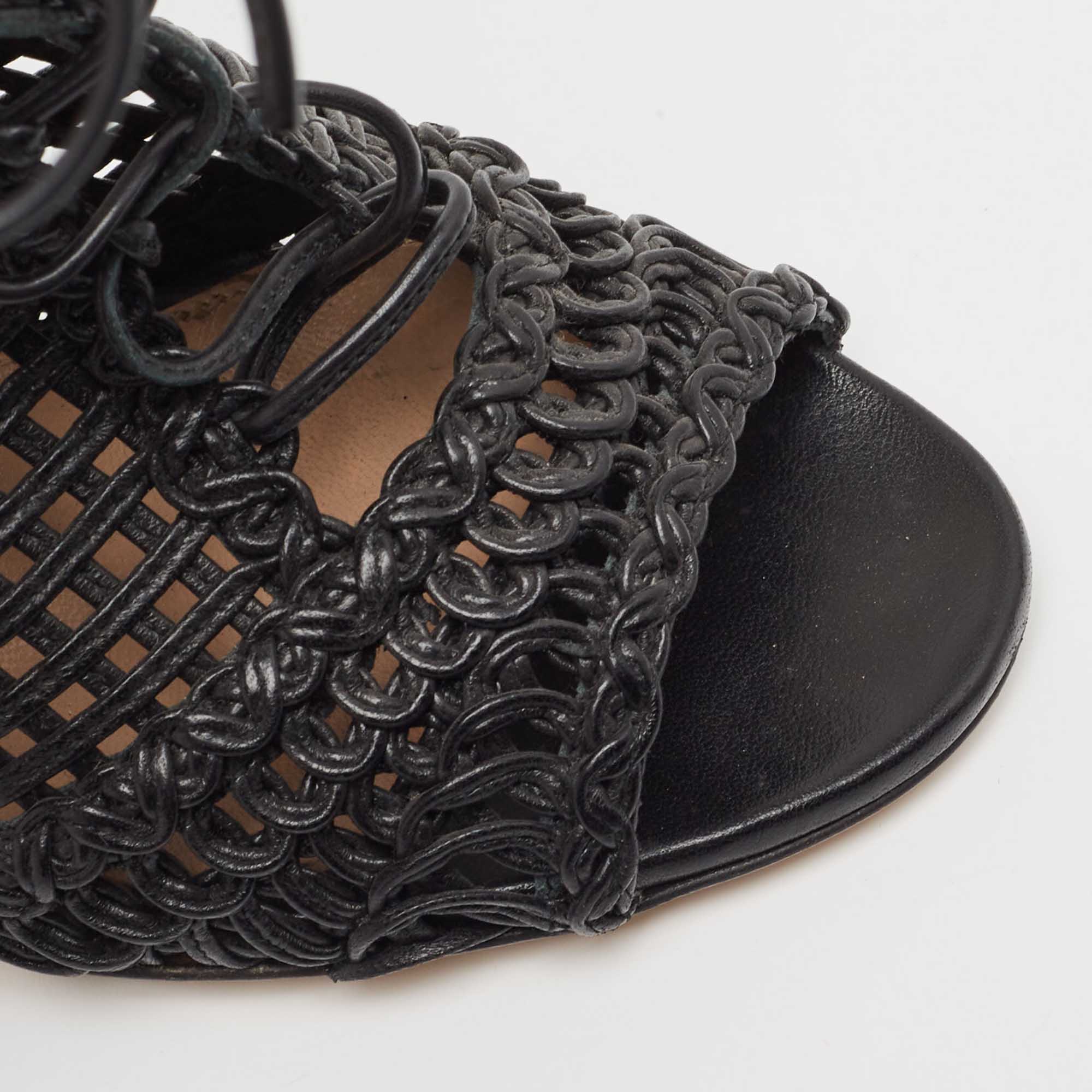 Gianvito Rossi Black Leather Woven Lace Up Sandals Size 35 