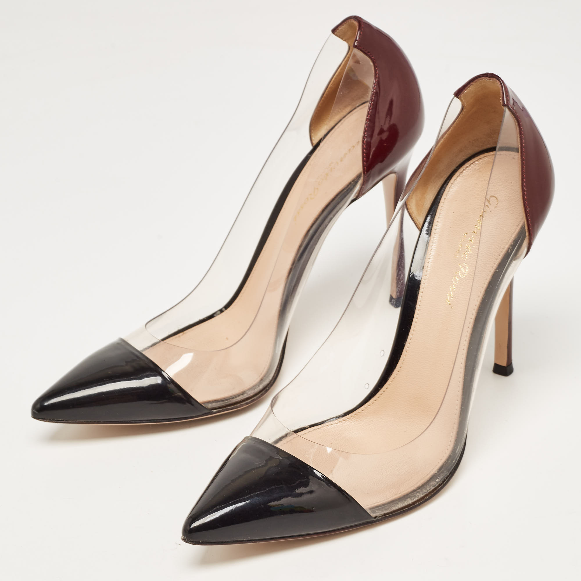 

Gianvito Rossi Two Tone Patent Leather and PVC Plexi Pointed Toe Pumps Size, Black