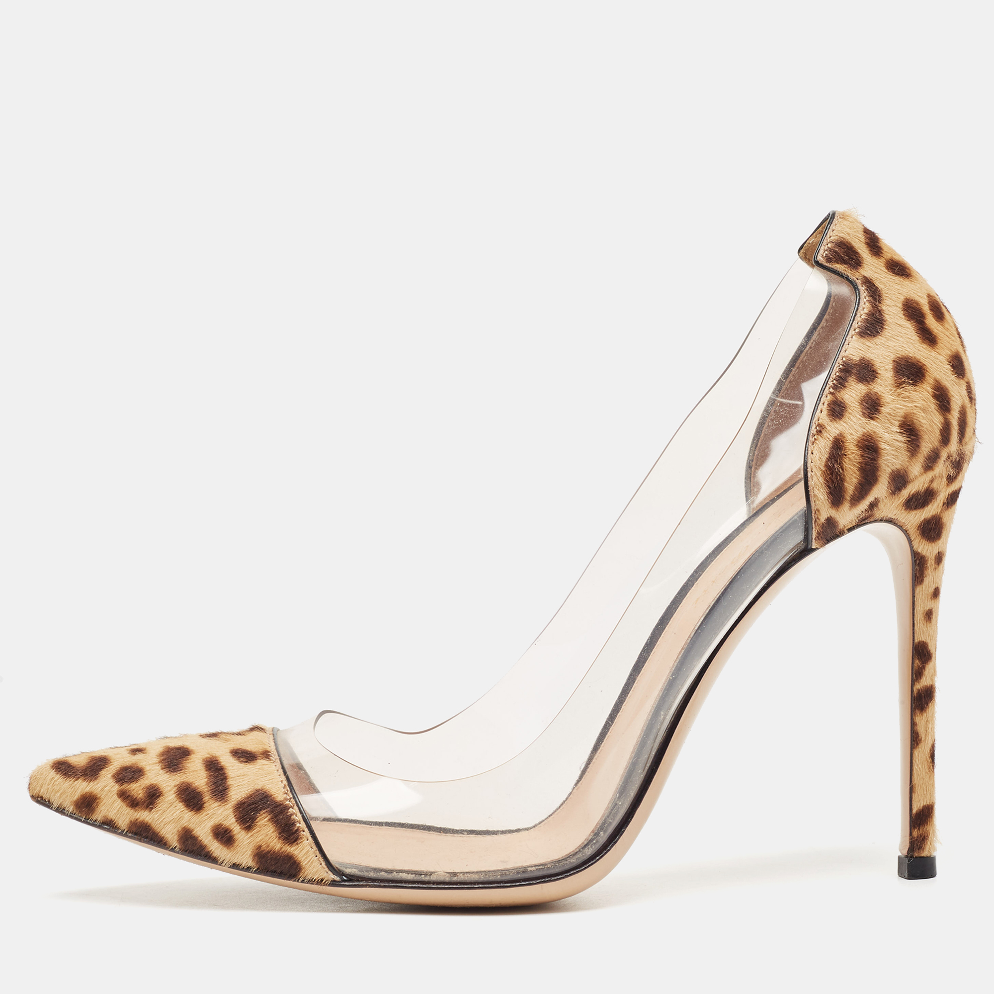 Pre-owned Gianvito Rossi Beige/brown Animal Print Calf Hair And Pvc Plexi Pumps Size 40