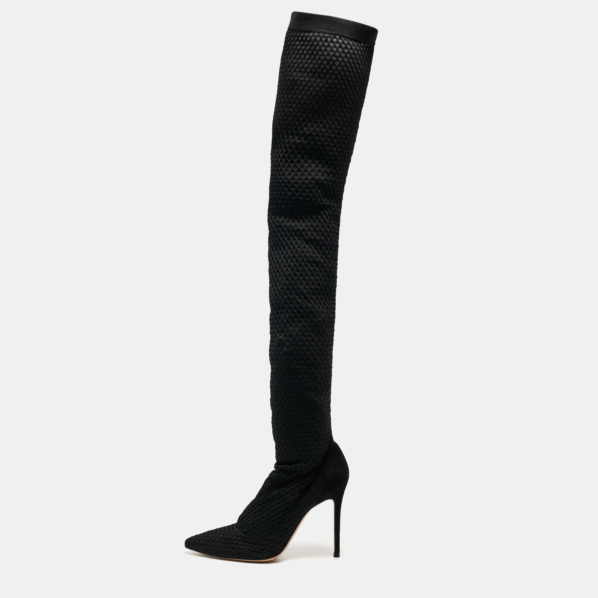 Pre-owned Gianvito Rossi Black Mesh And Suede Knee Length Boots Size 39