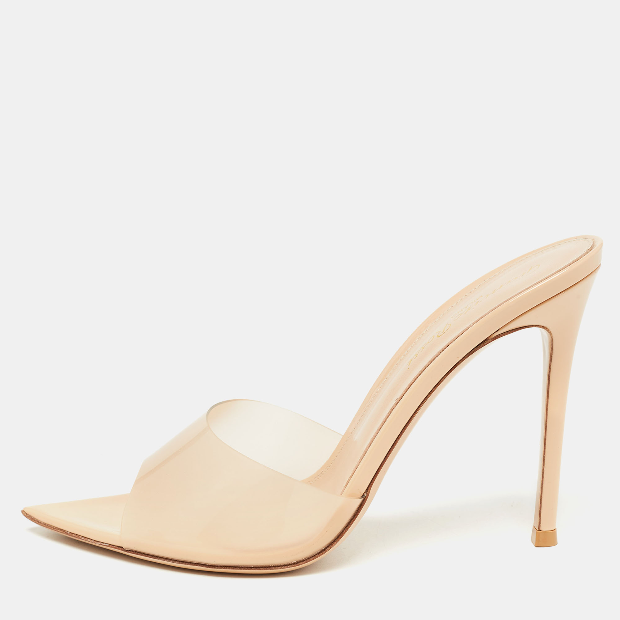 Pre Owned Gianvito Rossi Beige PVC Elle Slide Sandals Size 38