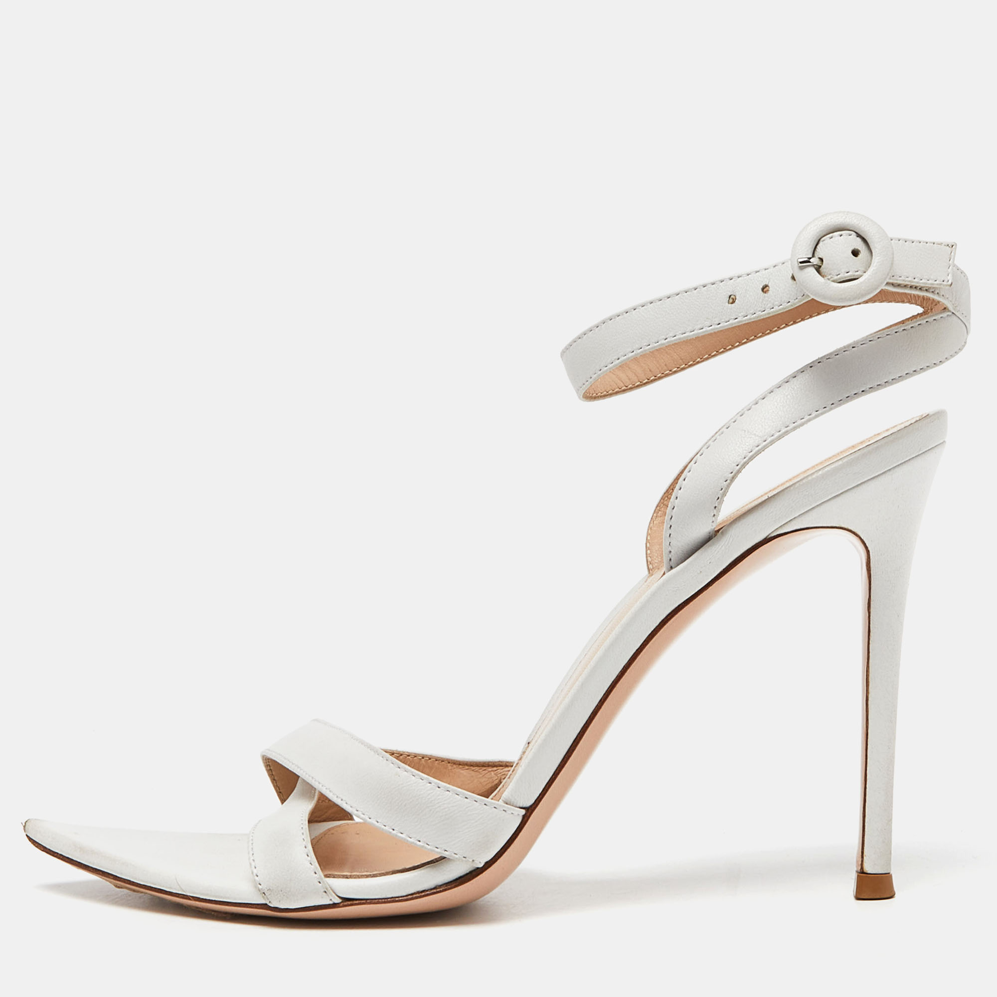 Pre-owned Gianvito Rossi White Leather Ankle Strap Sandals Size 38.5
