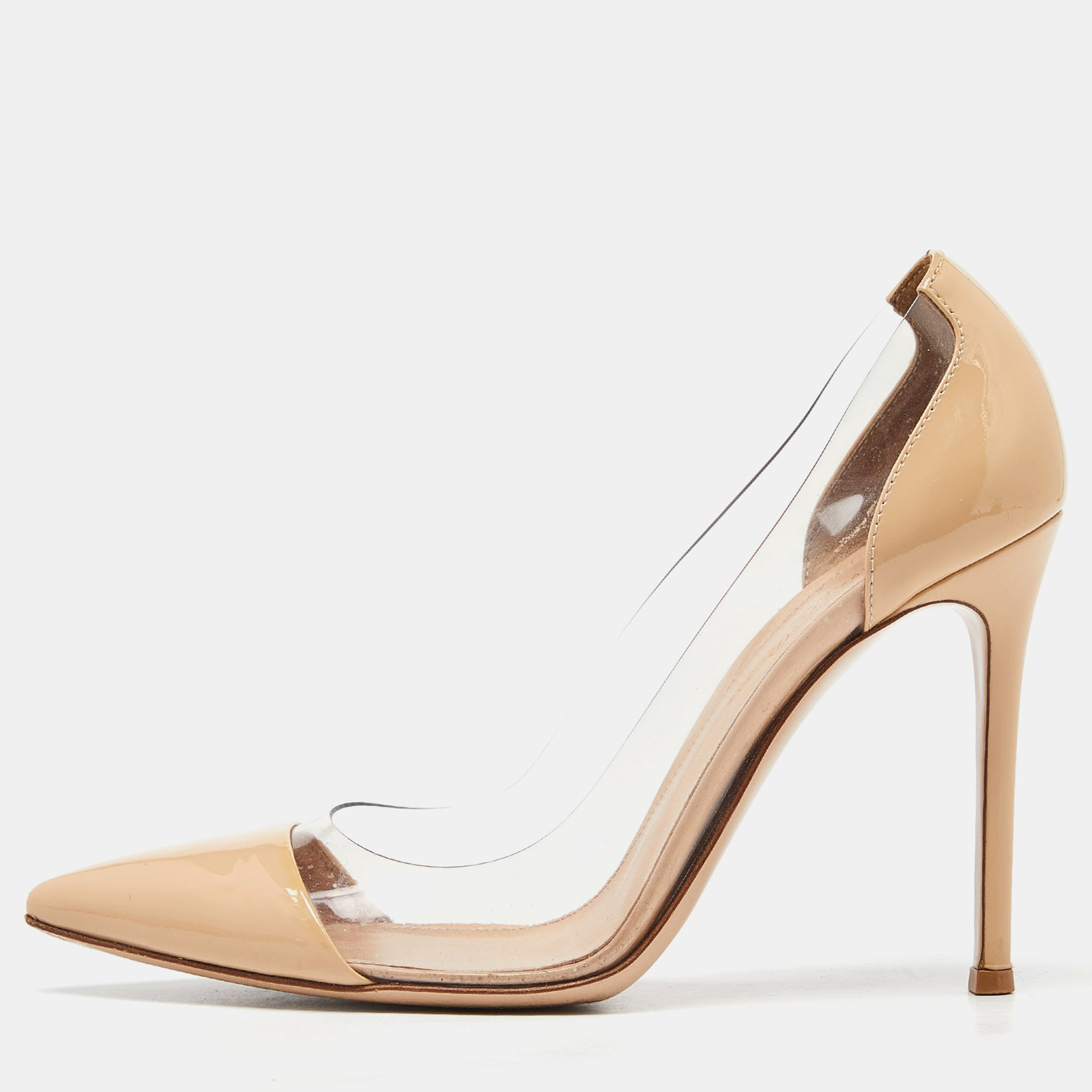 Pre-owned Gianvito Rossi Beige Pvc And Patent Plexi Pumps Size 37