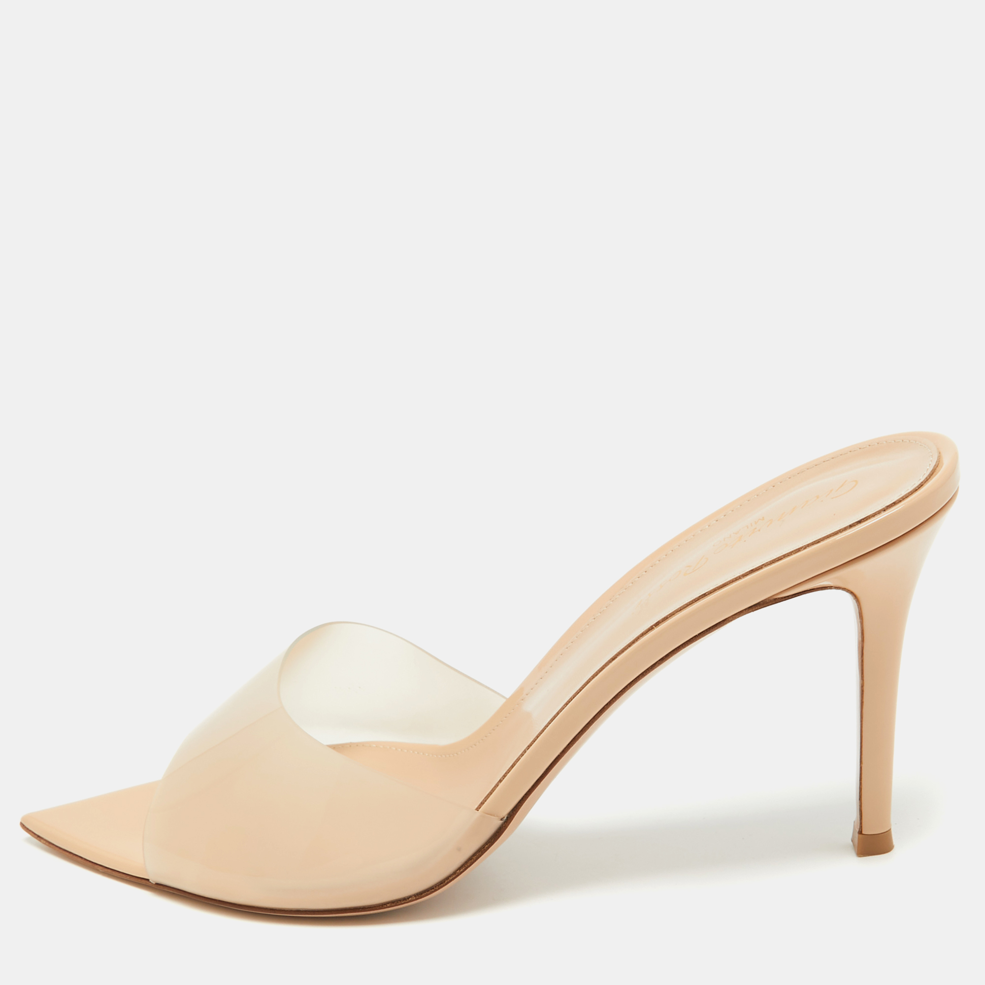 

Gianvito Rossi Beige PVC and Patent Leather Open Toe Slide Sandals Size