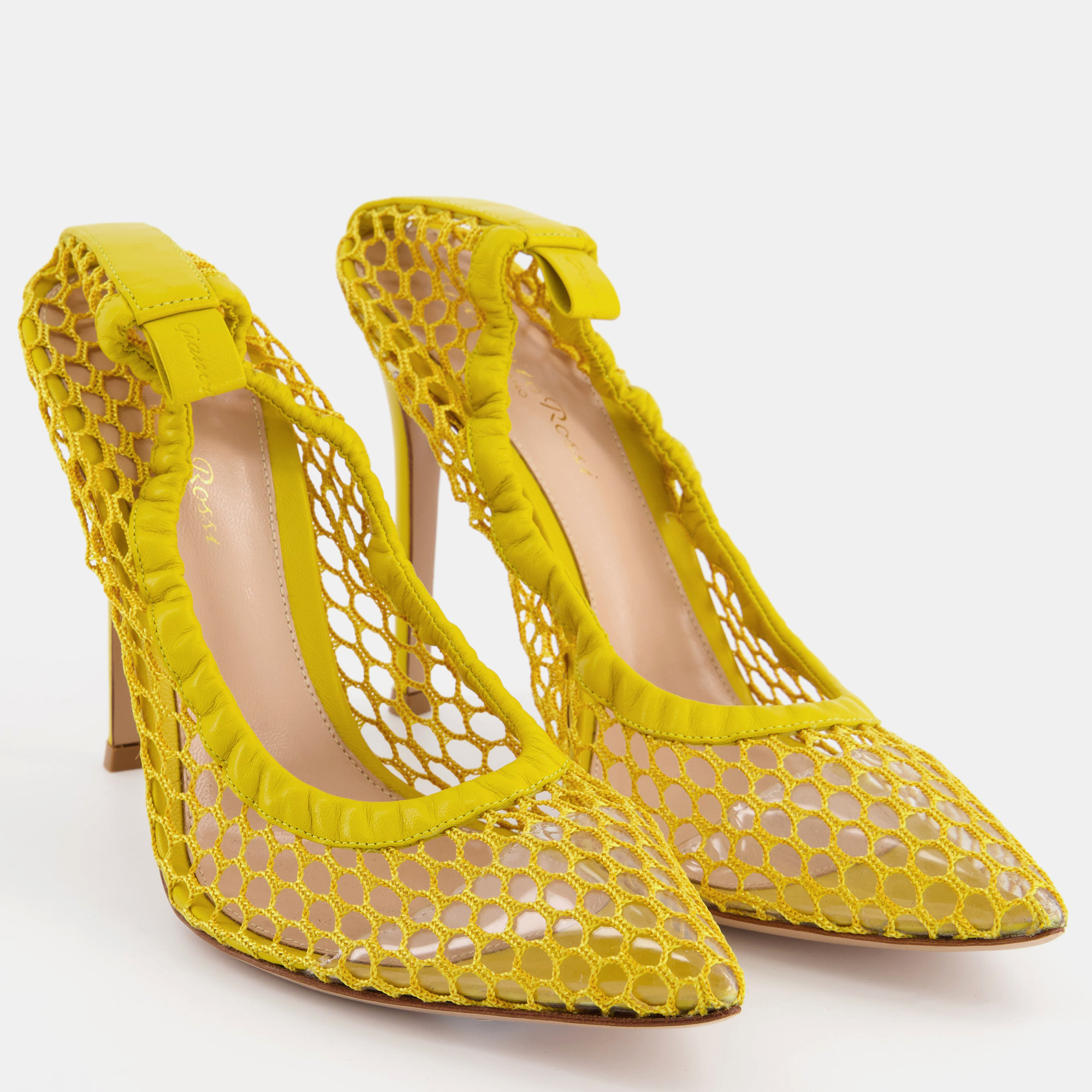 

Gianvitto Rossi Yellow Mesh Pointed Toe Heels Size EU