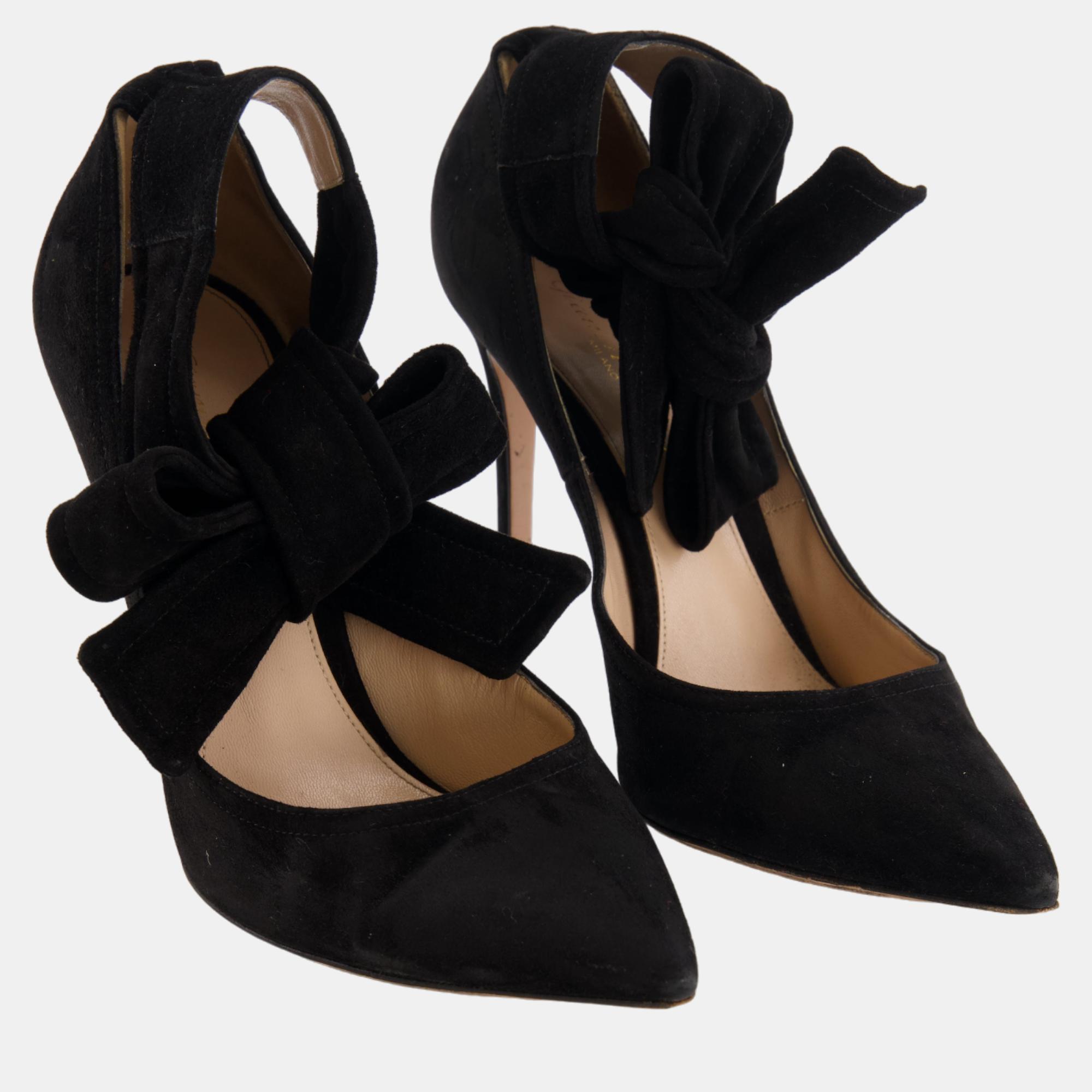 

Gianvito Rossi Black Suede Ankle Bow Pumps Size EU