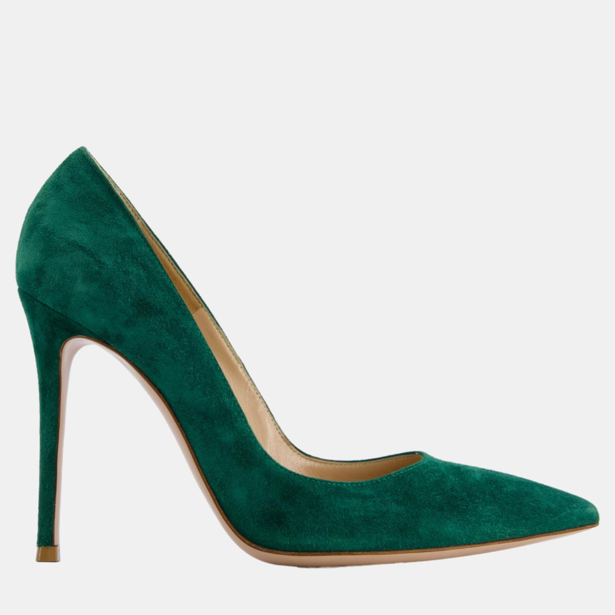 

Gianvito Rossi Emerald Green 105 Suede Leather Heel Size EU