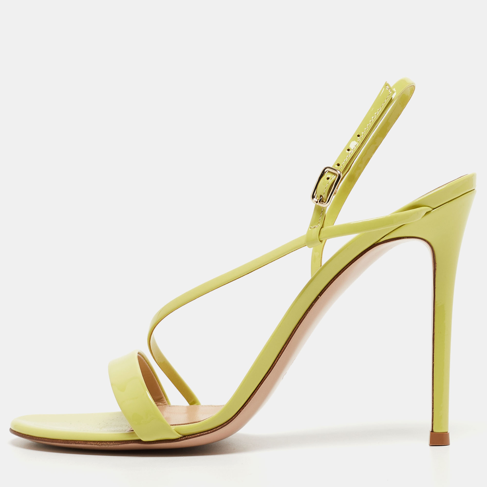Pre-owned Gianvito Rossi Light Green Patent Leather Manhattan Sandals Size 40