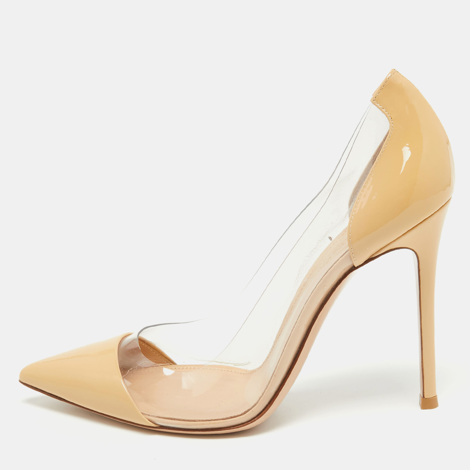 Pre-owned Gianvito Rossi Beige Patent Leather And Pvc Plexi Pumps Size 38