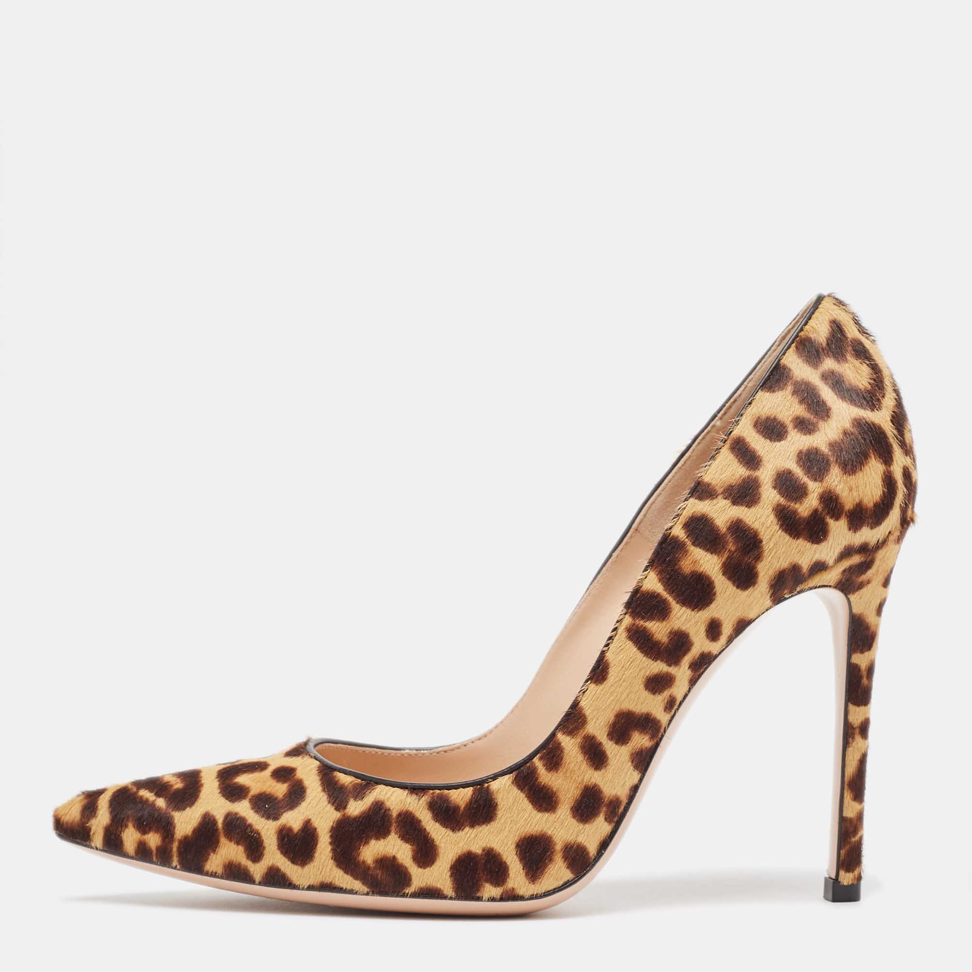 

Gianvito Rossi Brown Leopard Print Calf Hair Ponlepa Pumps Size