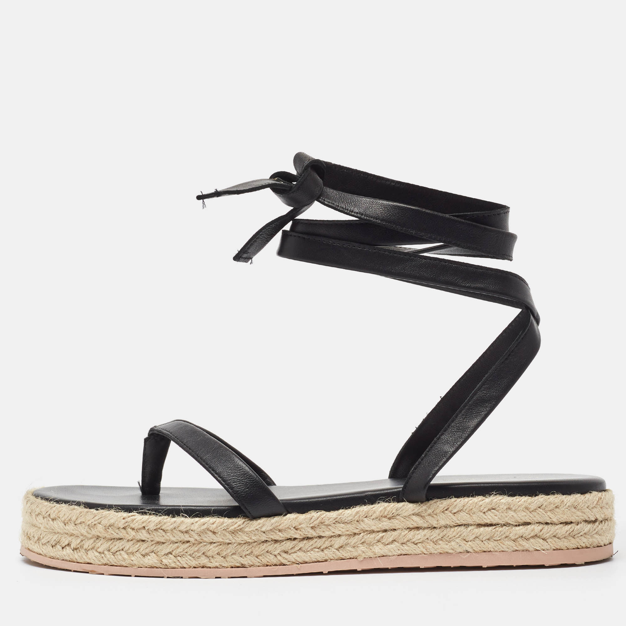 

Gianvito Rossi Black Leather Ankle Tie Espadrille Sandals Size
