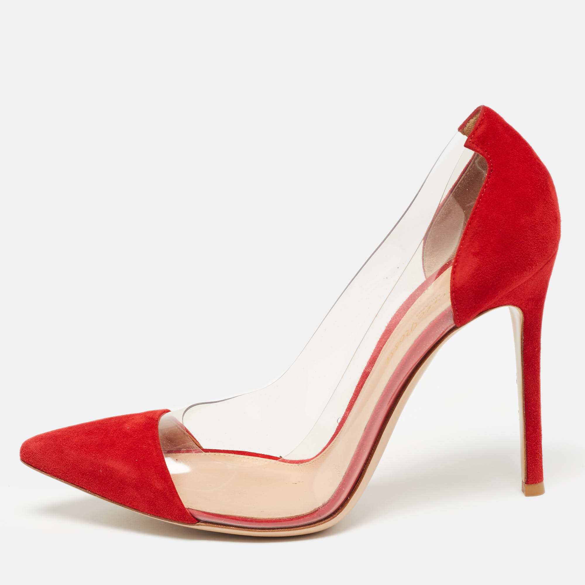 

Gianvito Rossi Red Suede and PVC Gianvito 105 Pumps Size