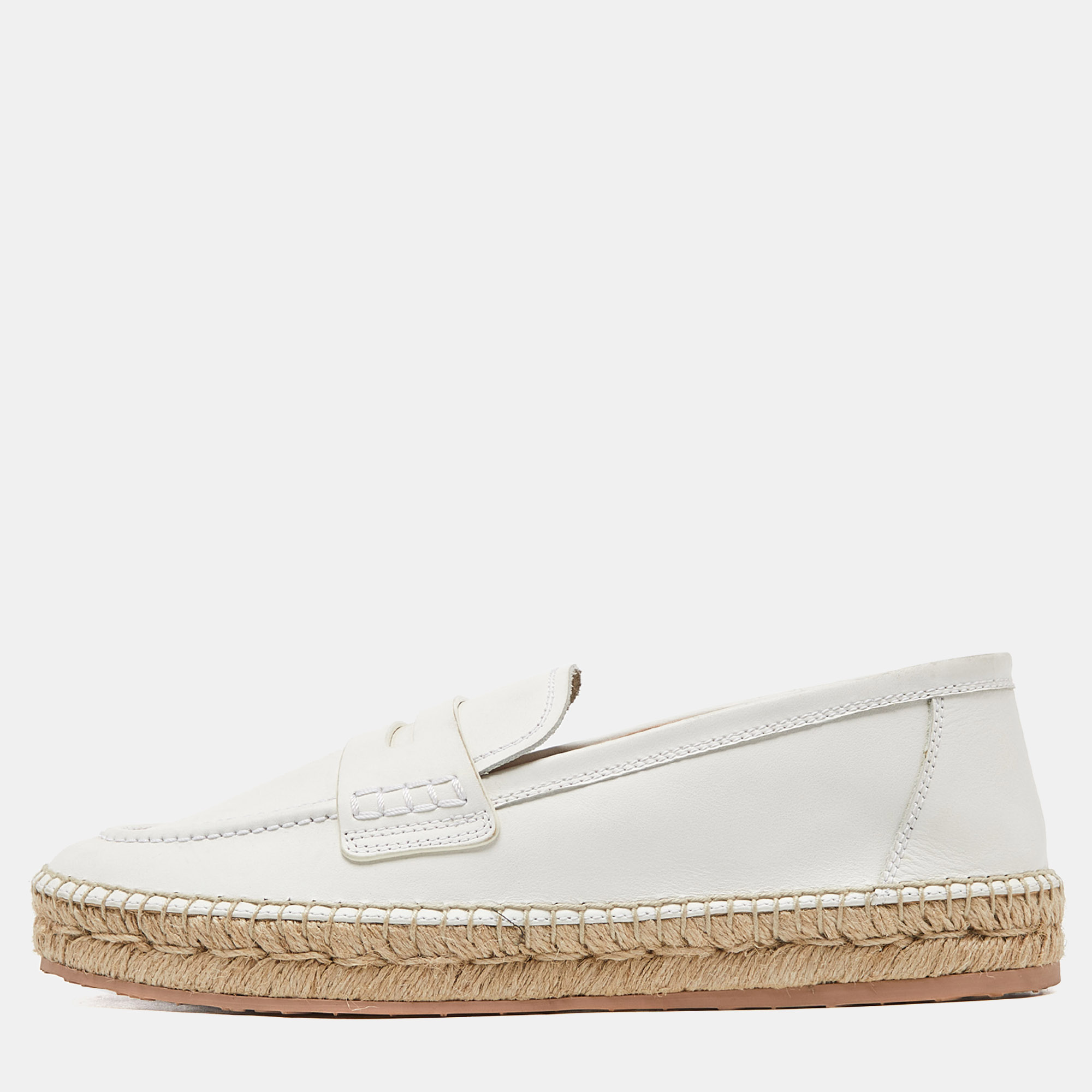 Pre-owned Gianvito Rossi Off White Leather Espadrille Loafers Size 39
