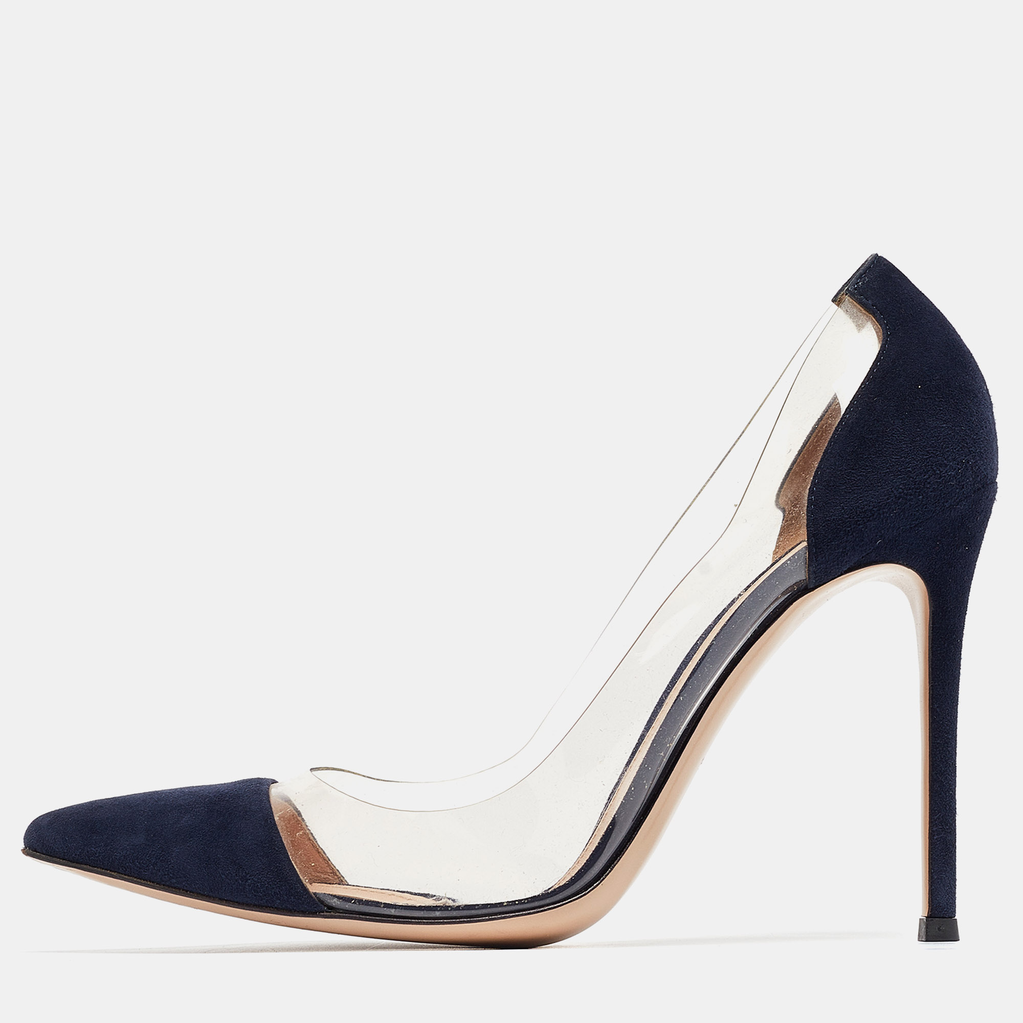 

Gianvito Rossi Navy Blue PVC and Suede Plexi Pumps Size