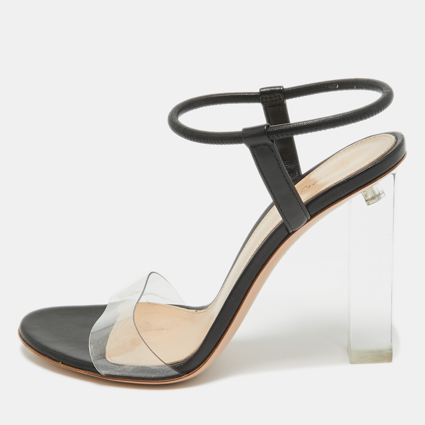 Black/transparent Leather And Pvc Ankle Strap Sandals