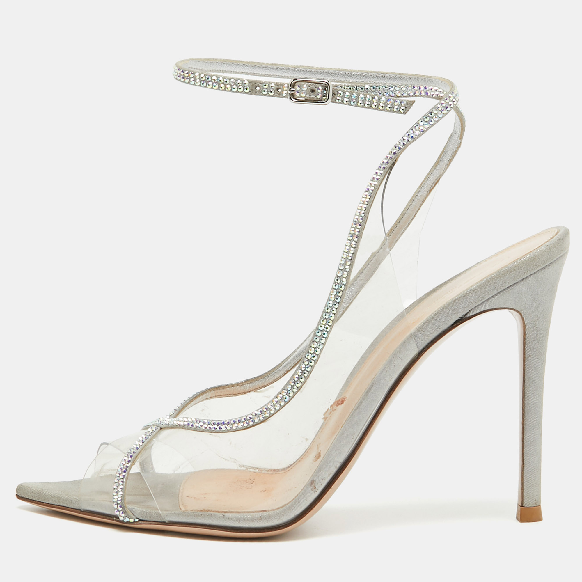 

Gianvito Rossi Transparent PVC and Leather Crystal Embellished Ankle Strap Pumps Size