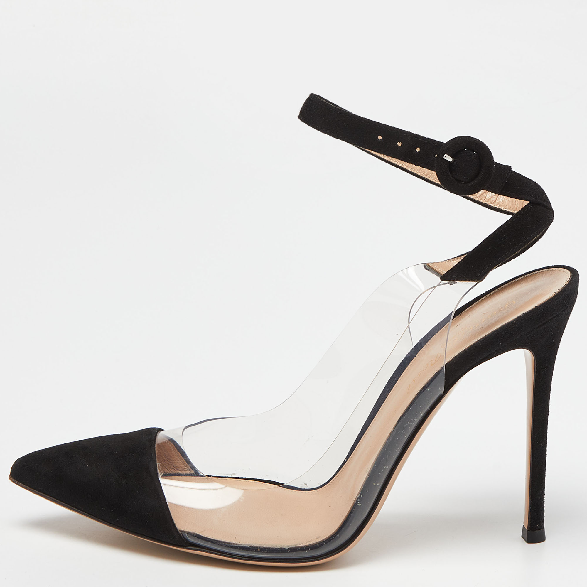 

Gianvito Rossi Black Suede and PVC Anise Cap-Toe Pumps Size
