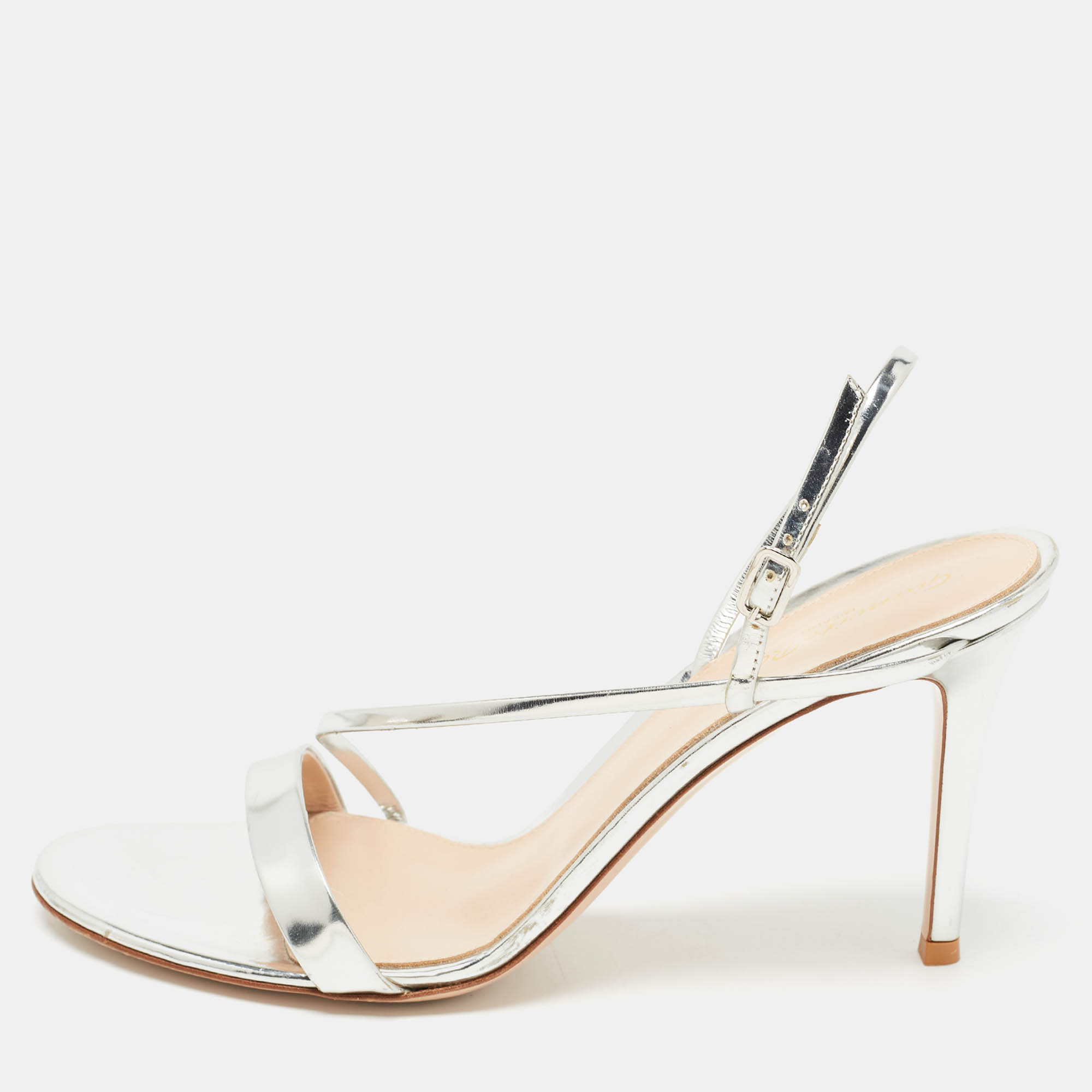 Gianvito Rossi Silver Leather Ankle Strap Sandals Size 40