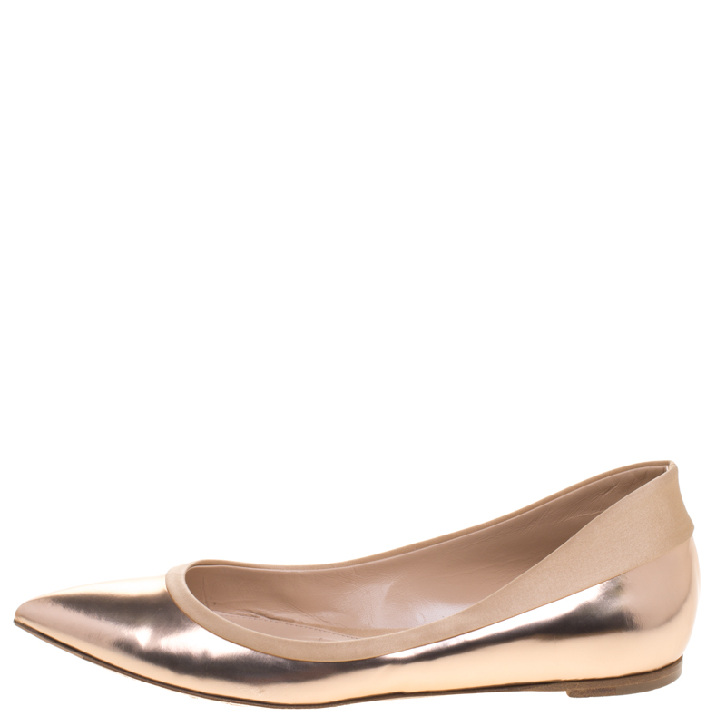 

Gianvito Rossi Rose Gold Metallic Leather Pointed Toe Ballet Flats Size