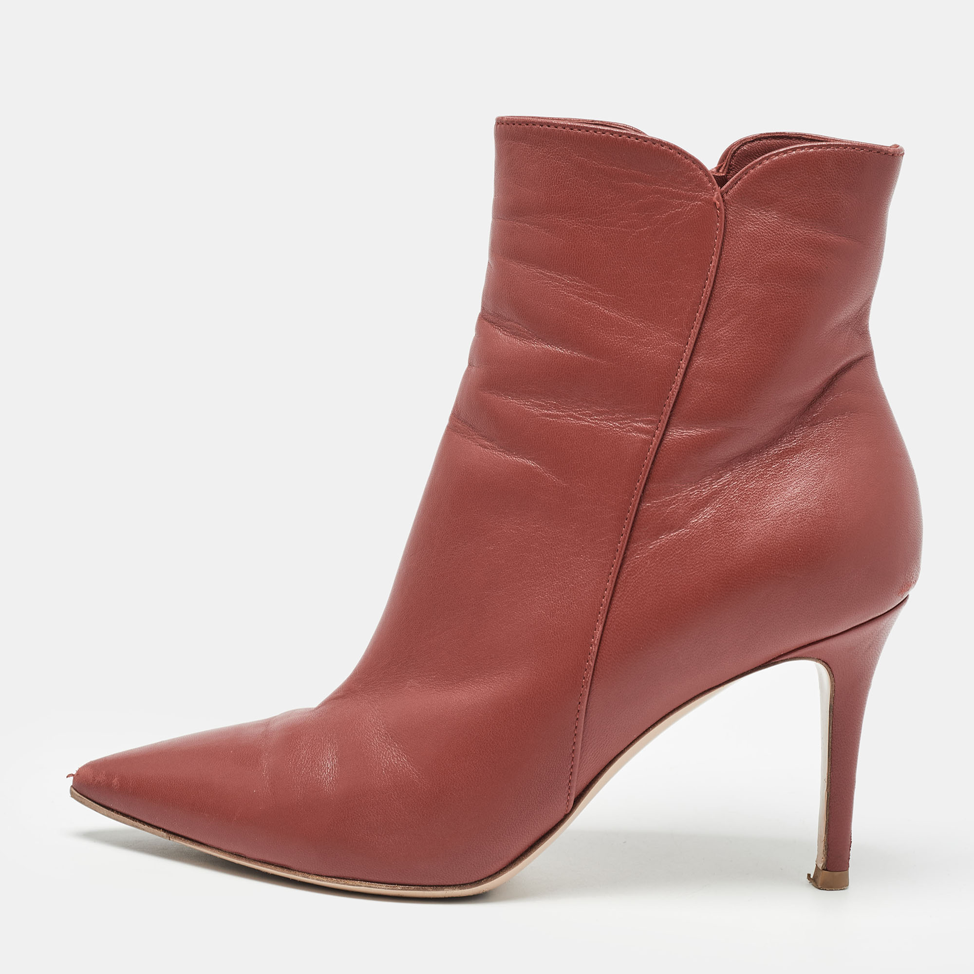 Pre-owned Gianvito Rossi Red Leather Levy Ankle Booties Size 36