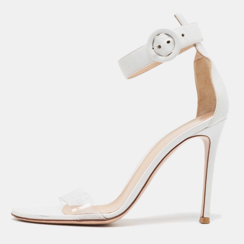 

Gianvito Rossi White/Transparent Leather and PVC Open Toe Ankle Strap Sandals Size