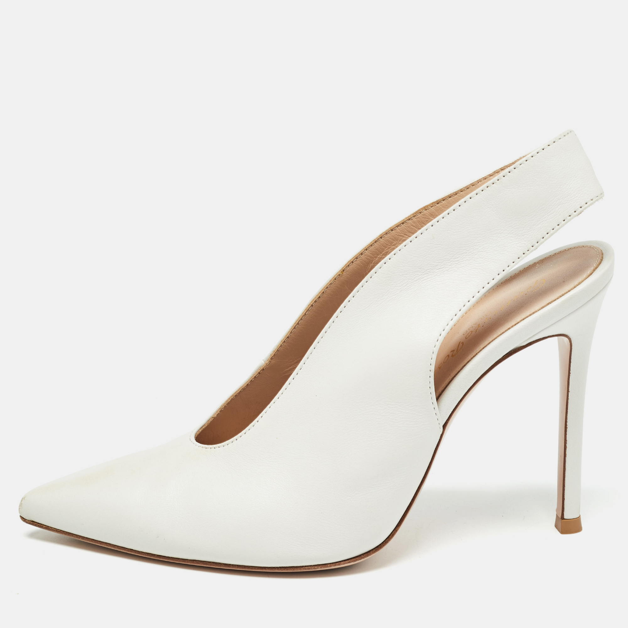 

Gianvito Rossi White Leather Pointed Toe Slingback Pumps Size