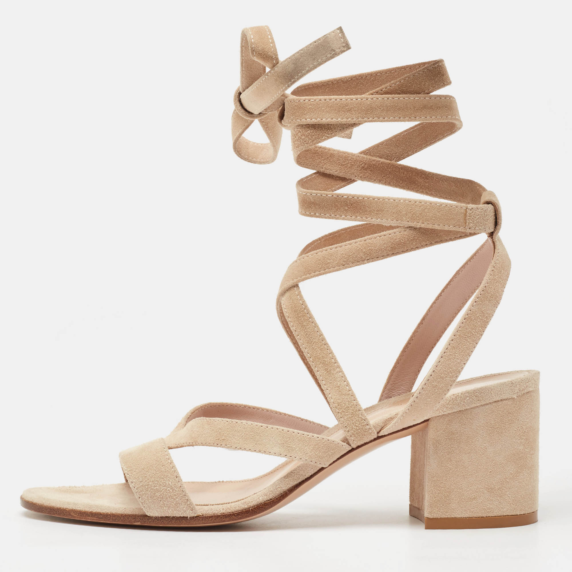 

Gianvito Rossi Beige Suede Janis Ankle Wrap Sandals Size