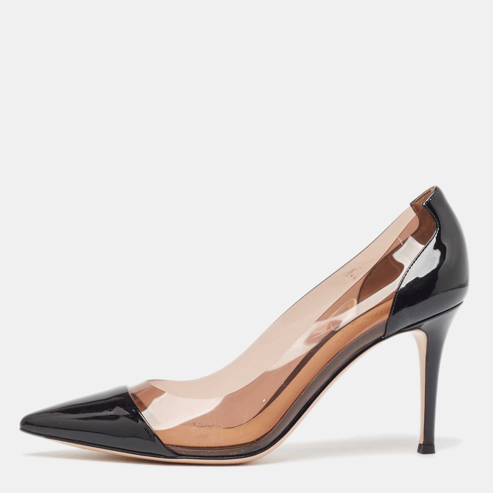 

Gianvito Rossi Black Patent Leather and PVC Plexi Pointed Toe Pumps Size