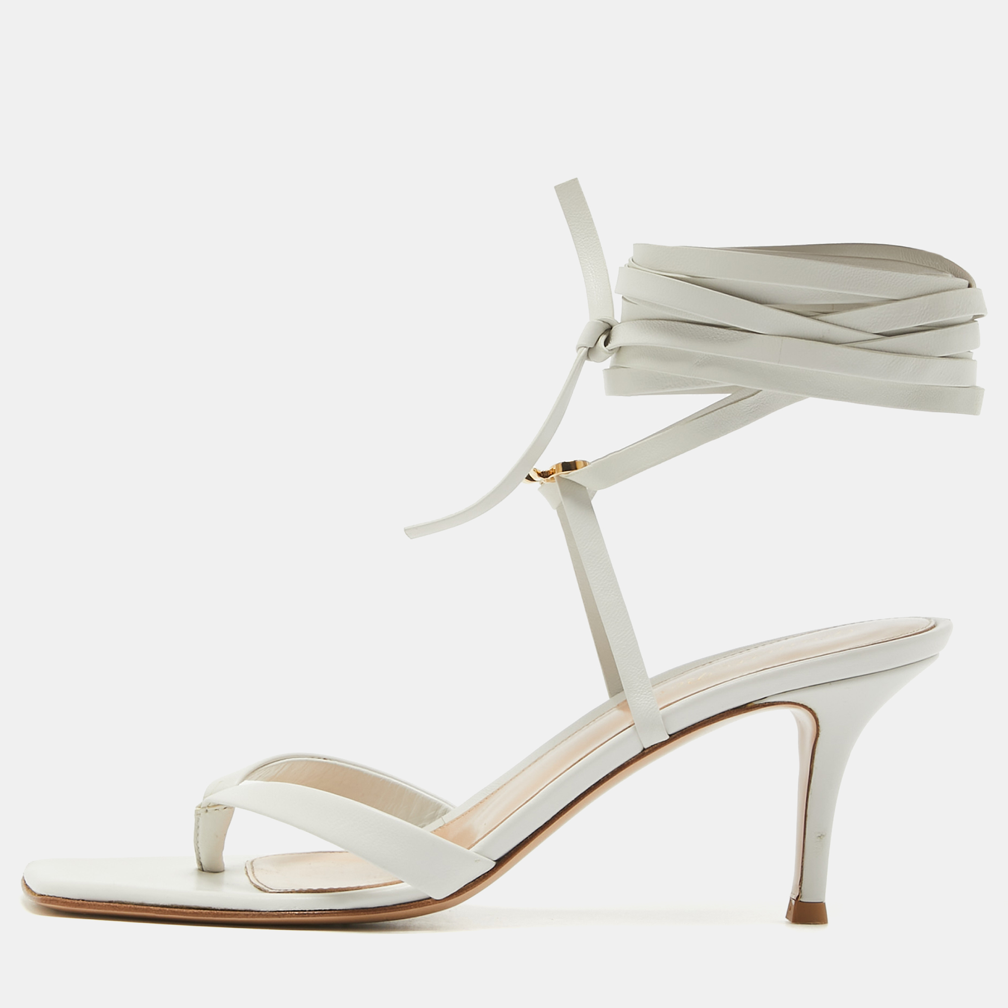 

Gianvito Rossi White Leather Ankle Wrap Sandals Size