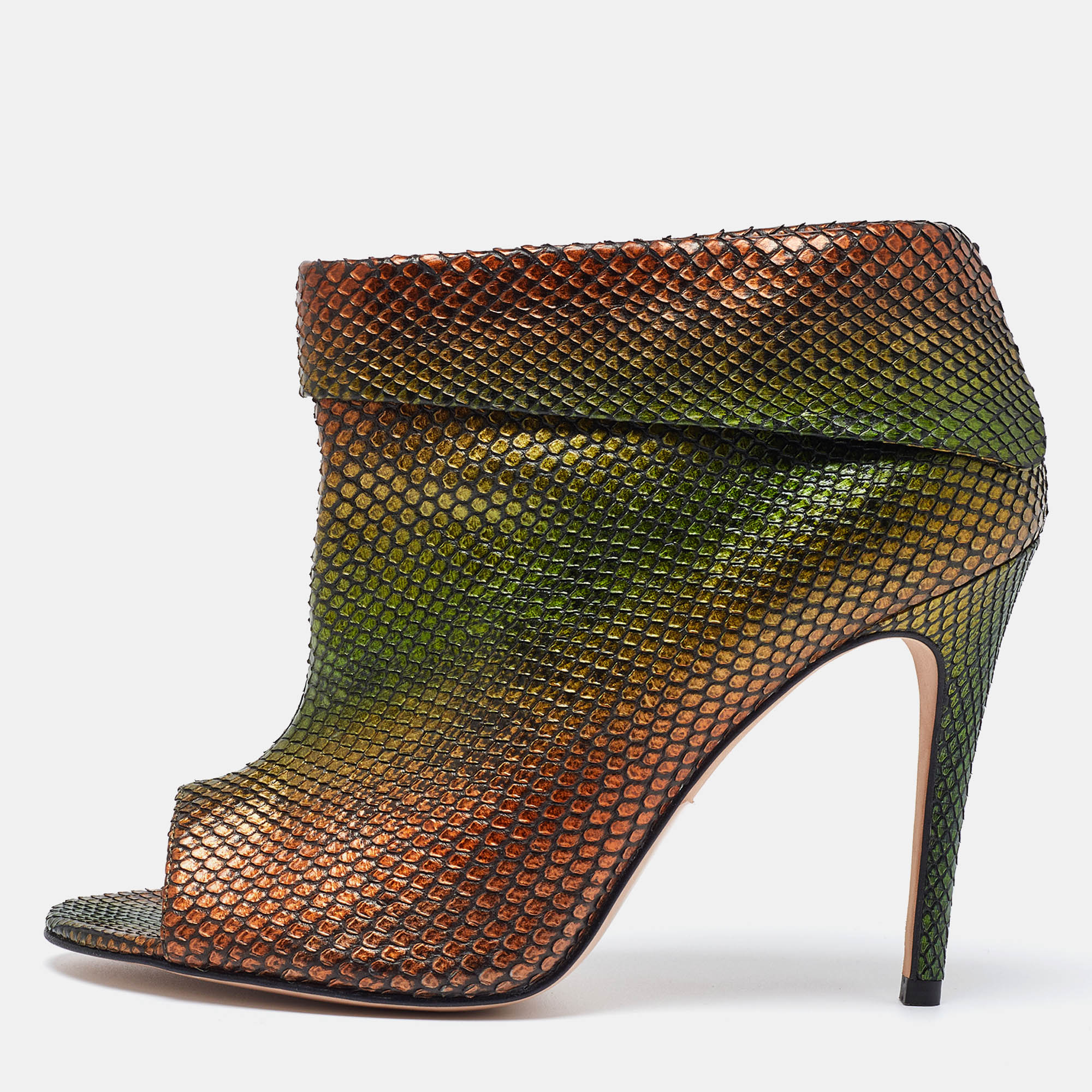 

Gina Multicolor Python Peep Toe Booties Size 39