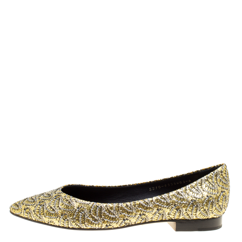 

Gina Metallic Gold Glitter Pointed Toe Flats Size