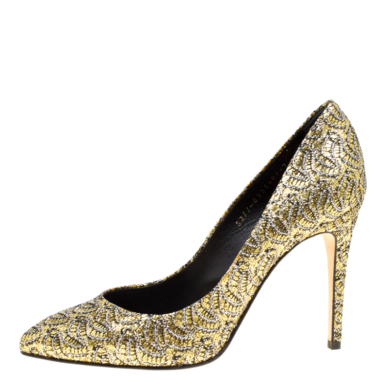 

Gina Metallic Gold Glitter Pumps Size
